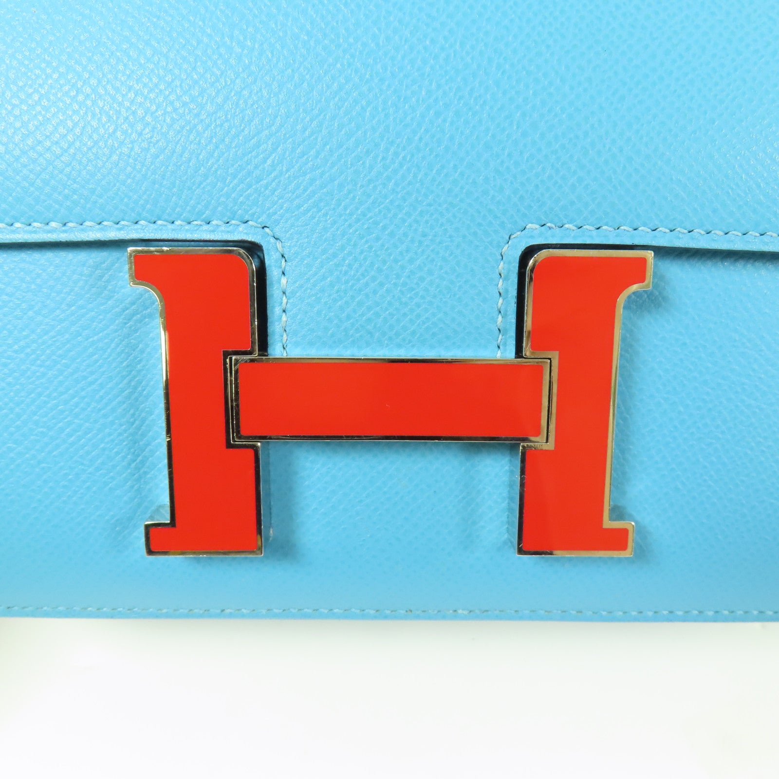 HERMES Epsom皮革Constance 24銀扣肩背袋Bleu Du Nord