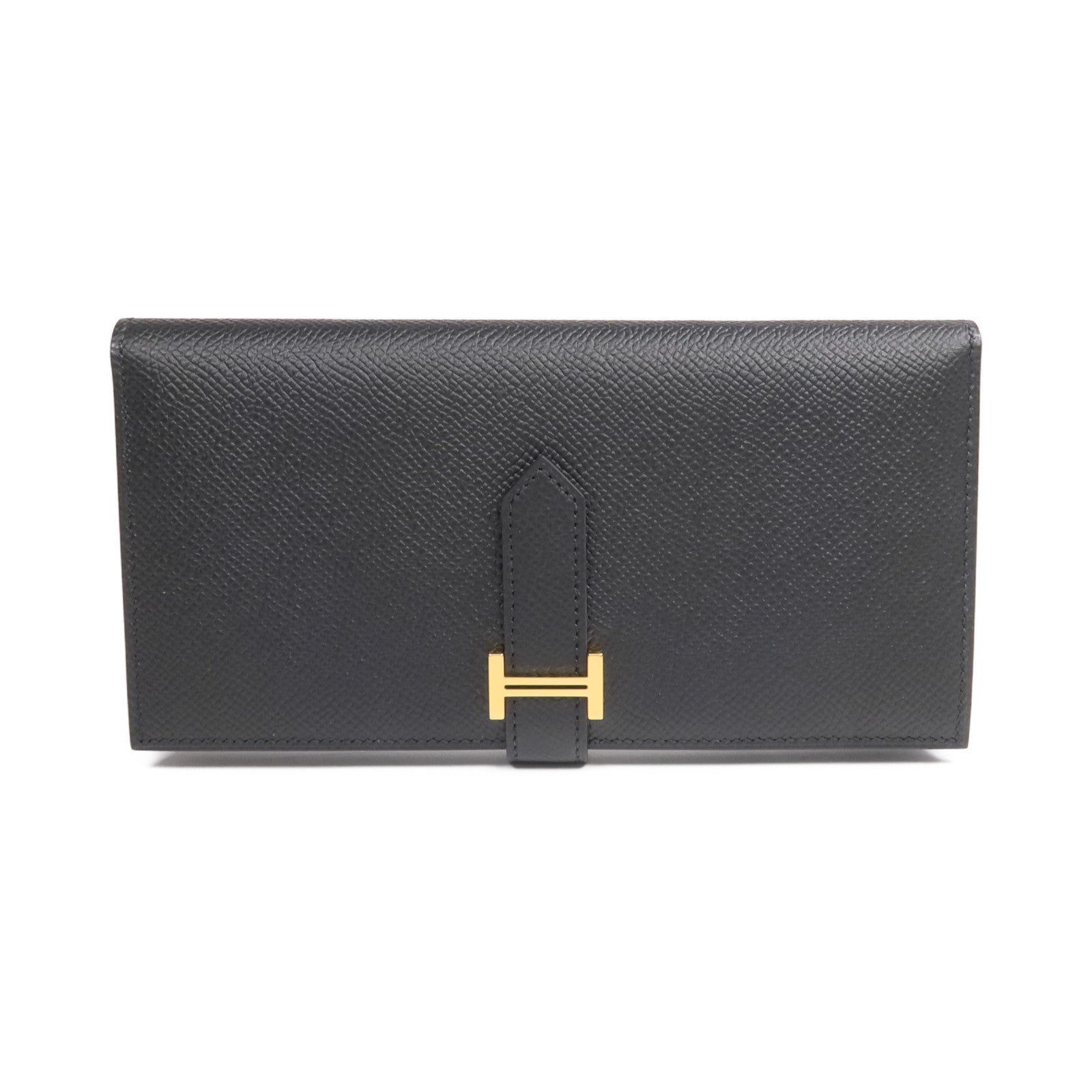 HERMES Epsom皮革Bearn Wallet金扣長錢包Noir