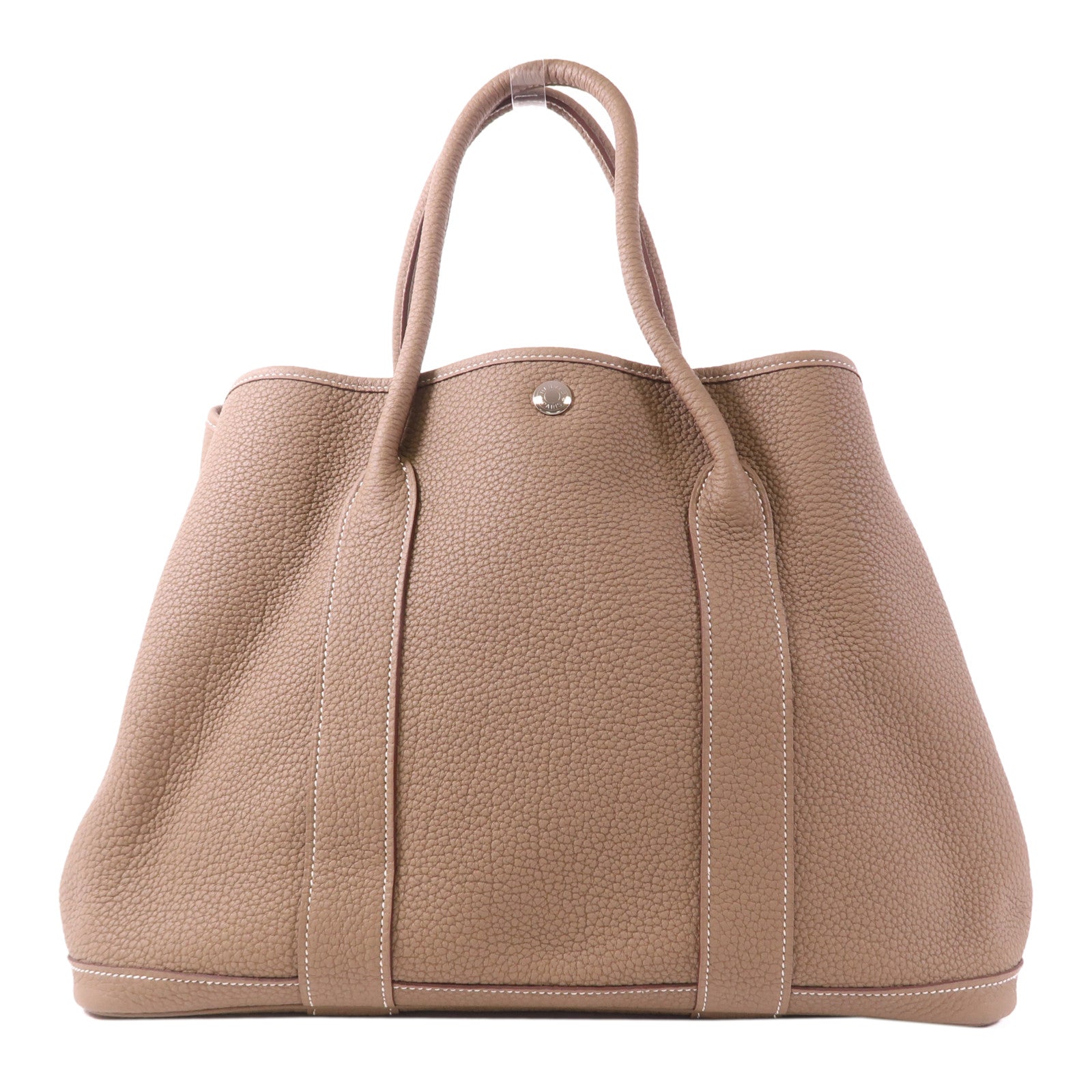 HERMES Negonda皮革Garden Party PM銀扣手挽袋Etoupe