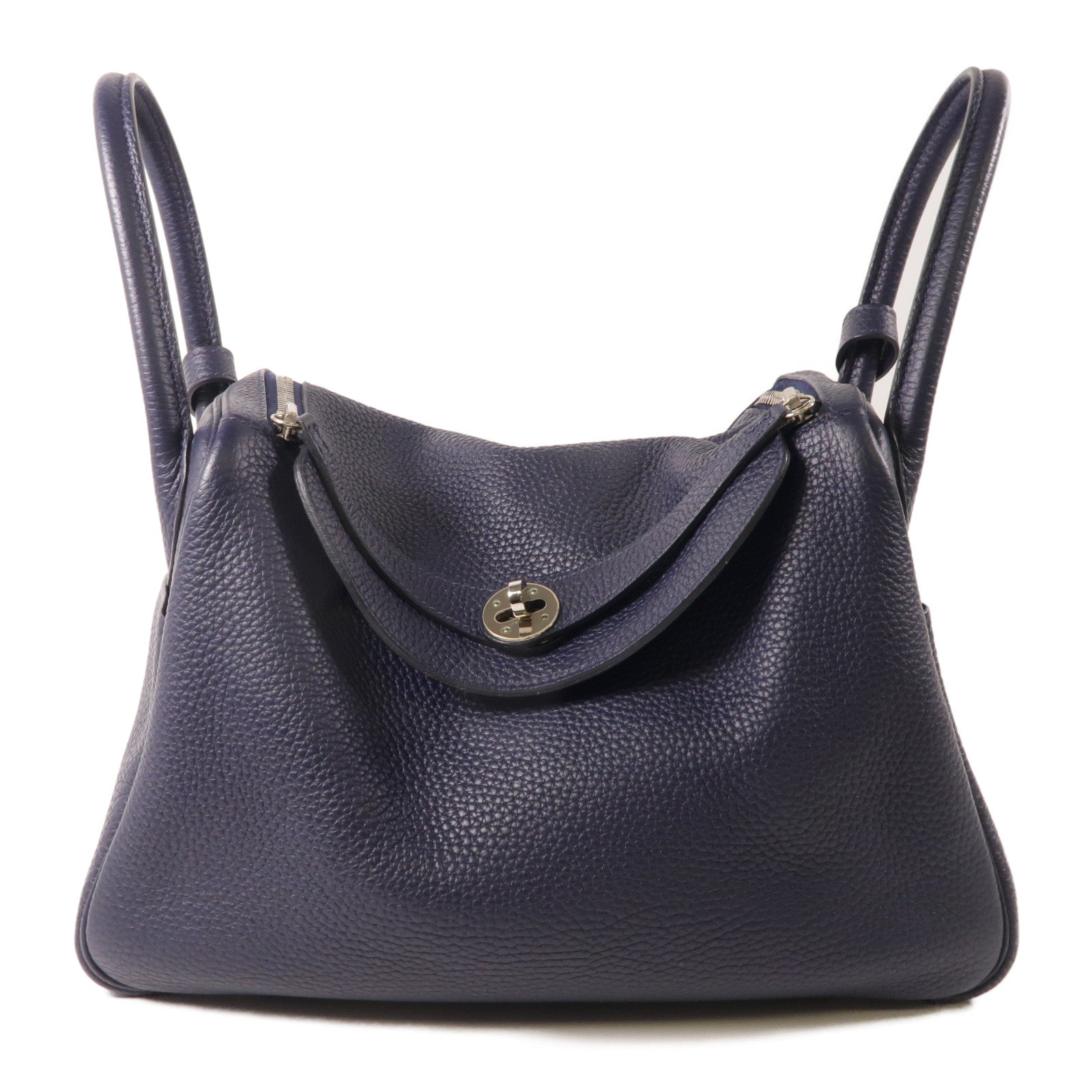 HERMES Clemence皮革銀扣Lindy 30肩背袋Bleu Nuit