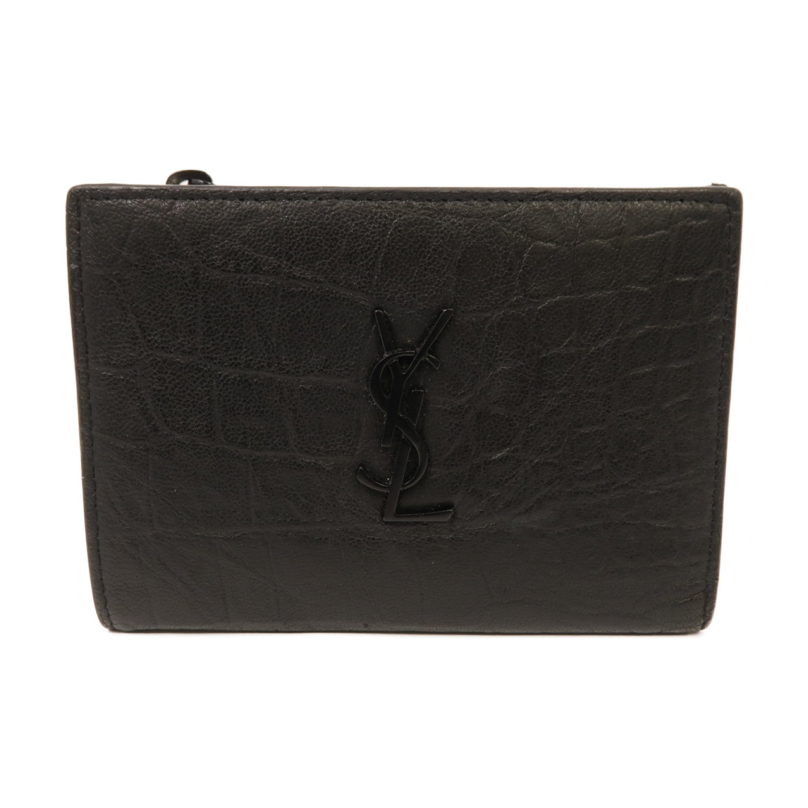 SAINT LAURENT 牛皮皮革Wallet銀扣錢包黑色