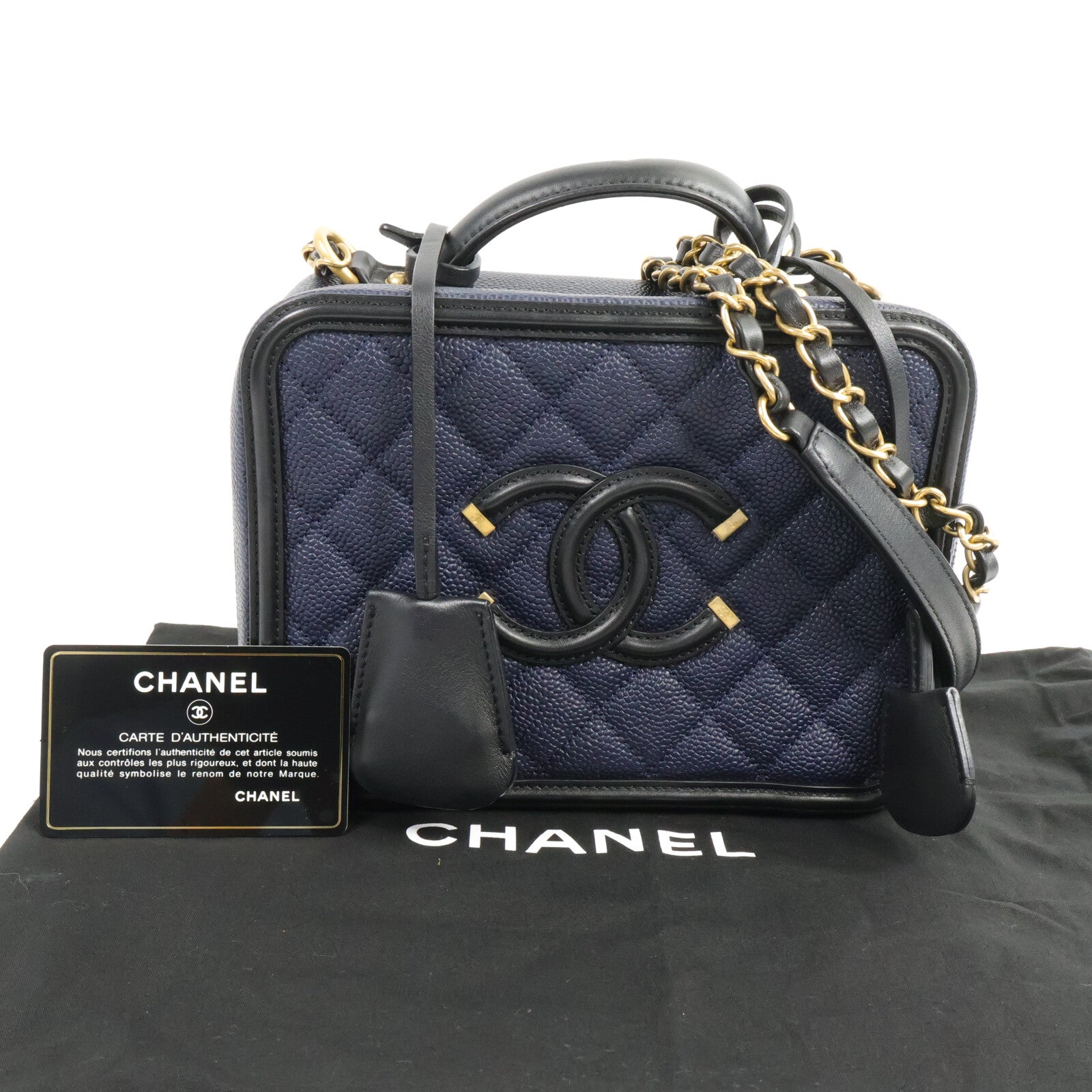CHANEL 牛皮皮革CC Filigree Vanity Case手挽肩背兩用袋