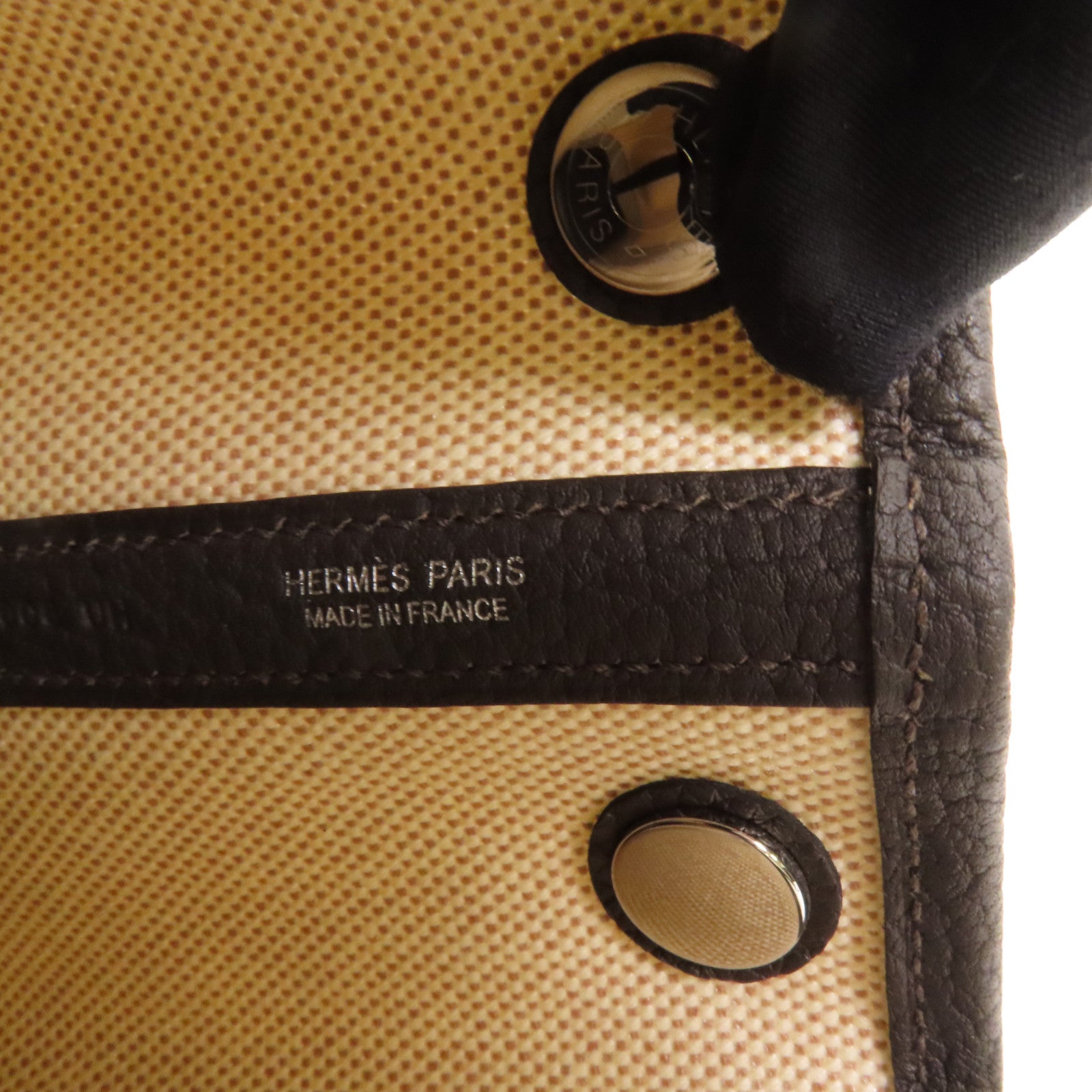 HERMES 帆布Garden Party 23銀扣手挽袋Ebene