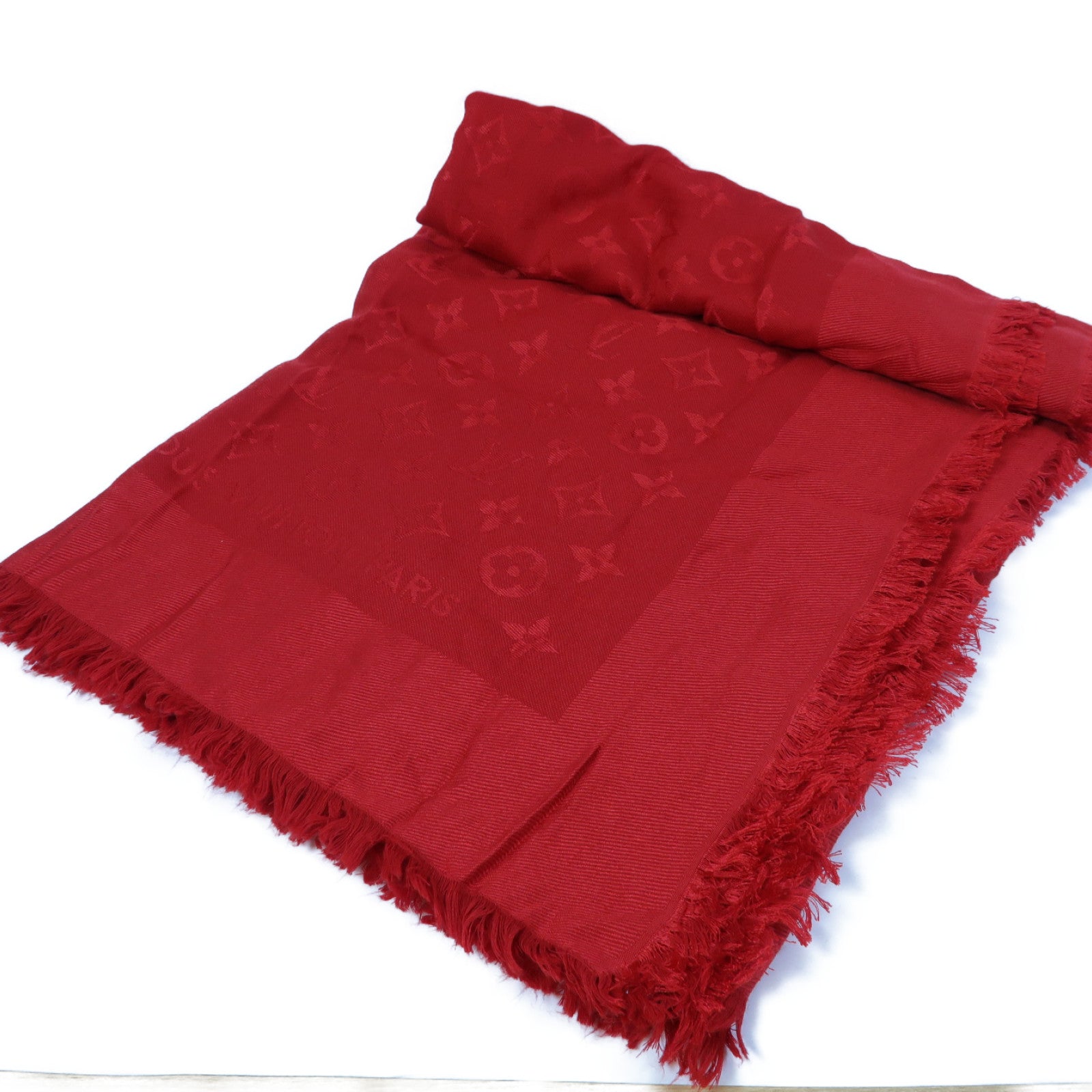LOUIS VUITTON 絲質/羊毛Monogram Shawl Scarf 140x140圍巾紅色