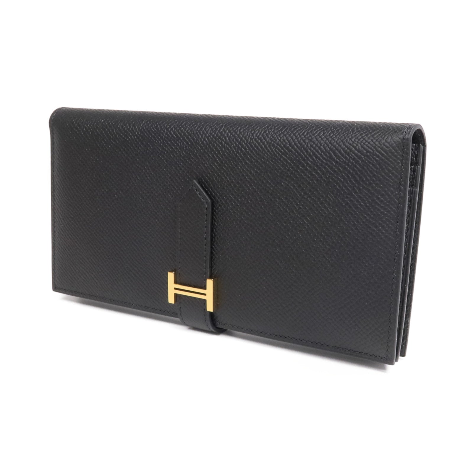 HERMES Epsom皮革Bearn Wallet金扣長錢包Noir