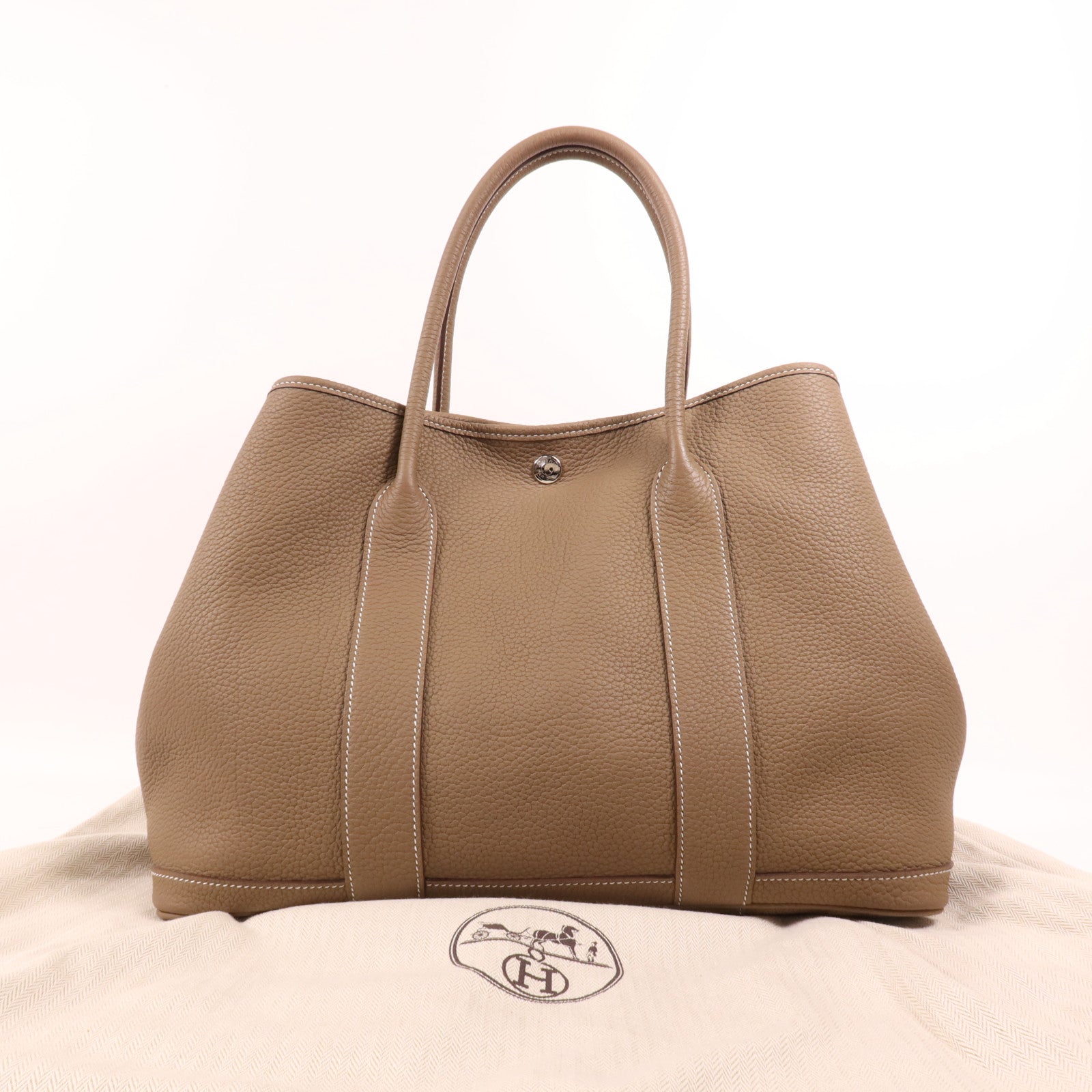 HERMES Negonda皮革Garden Party PM銀扣手挽袋Etoupe