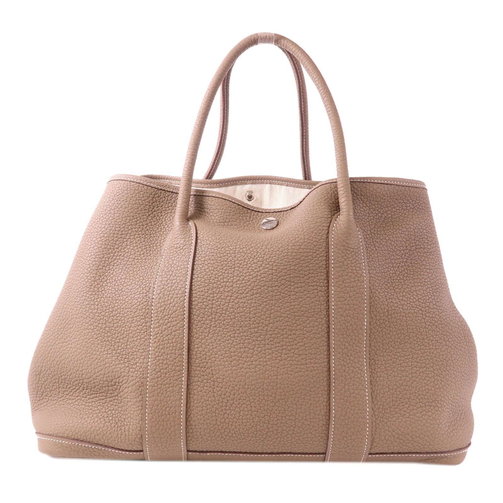 HERMES Negonda皮革Garden Party PM銀扣手挽袋Etoupe