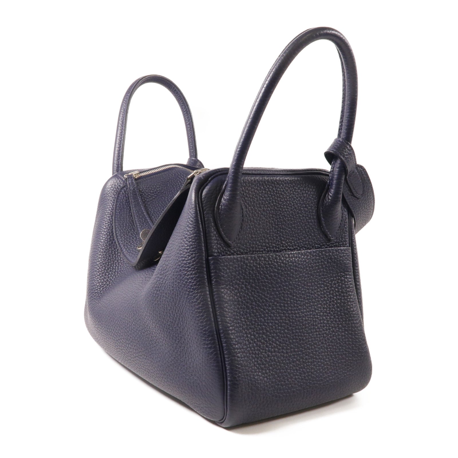 HERMES Clemence皮革銀扣Lindy 30肩背袋Bleu Nuit