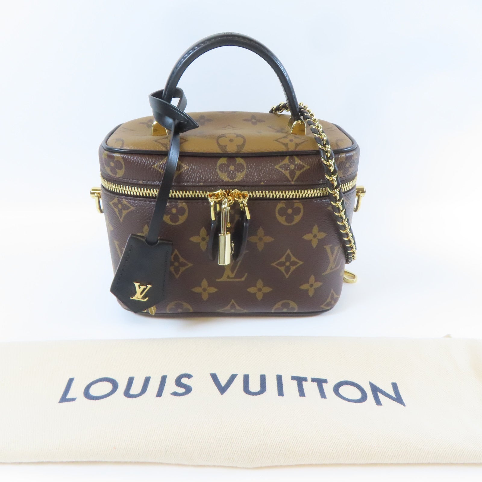 LOUIS VUITTON Monogram Vanity Case PM金扣鏈帶肩背袋啡色