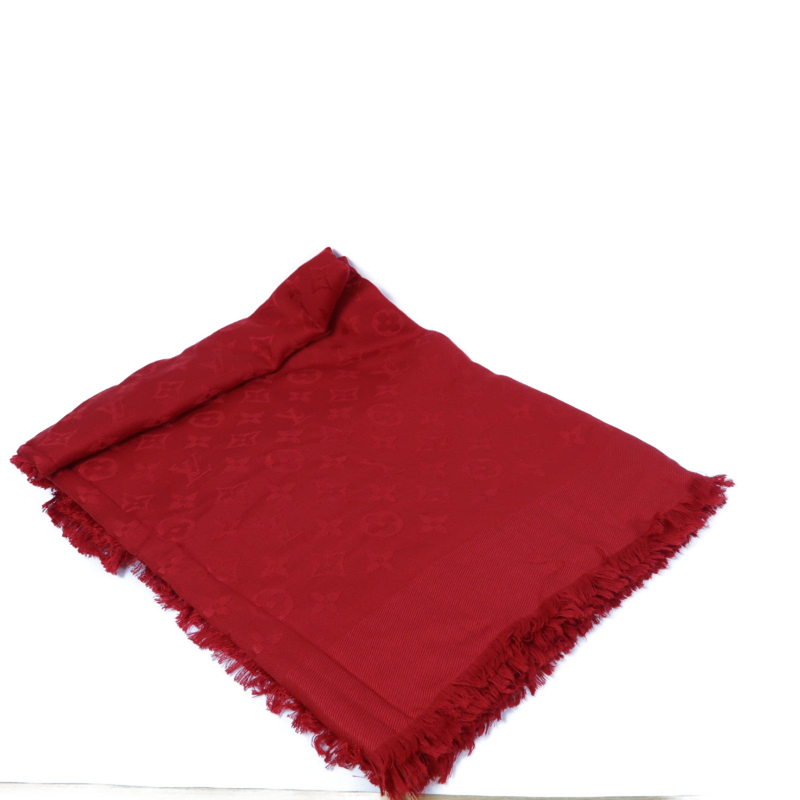 LOUIS VUITTON 絲質/羊毛Monogram Shawl Scarf 140x140圍巾紅色