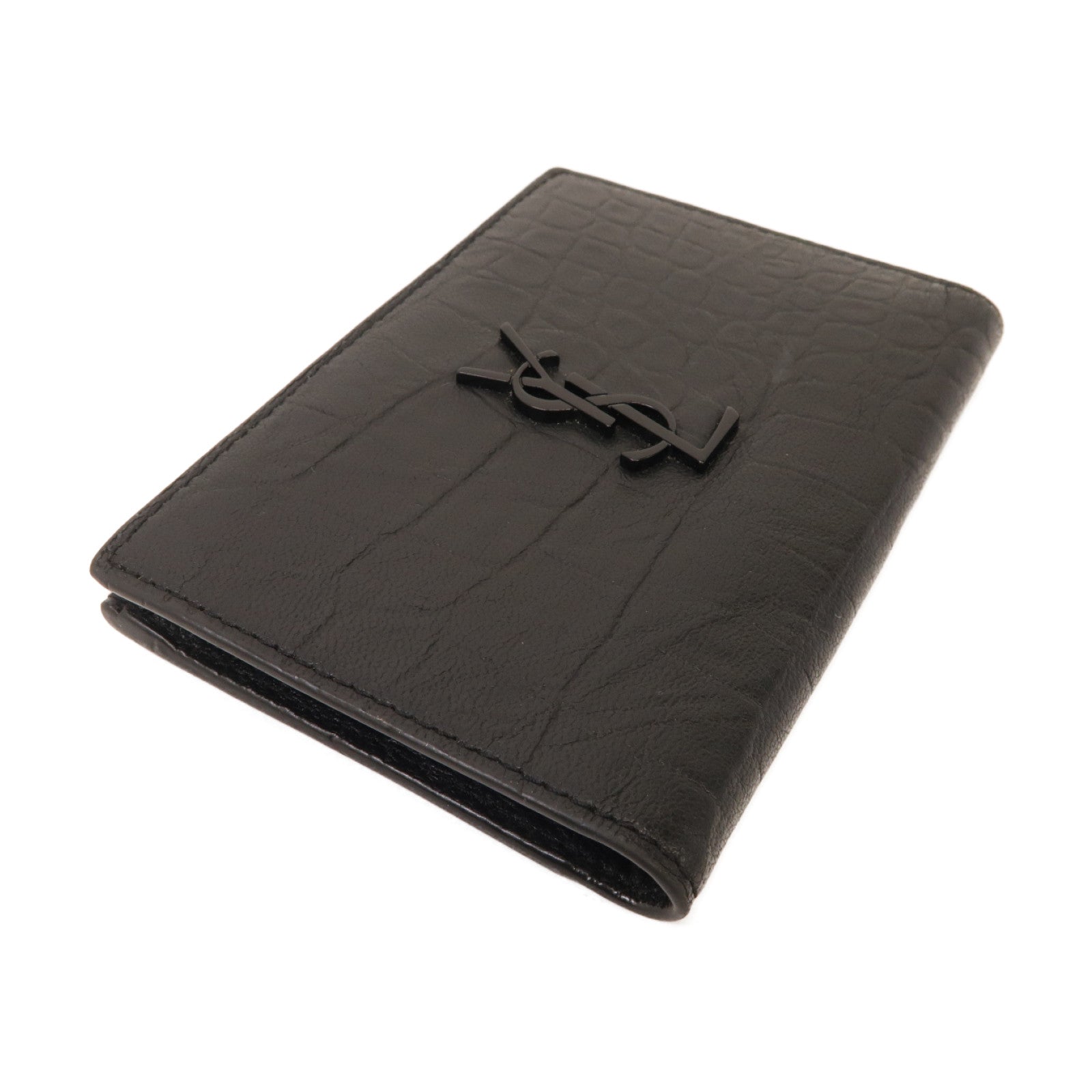 SAINT LAURENT 牛皮皮革Wallet銀扣錢包黑色