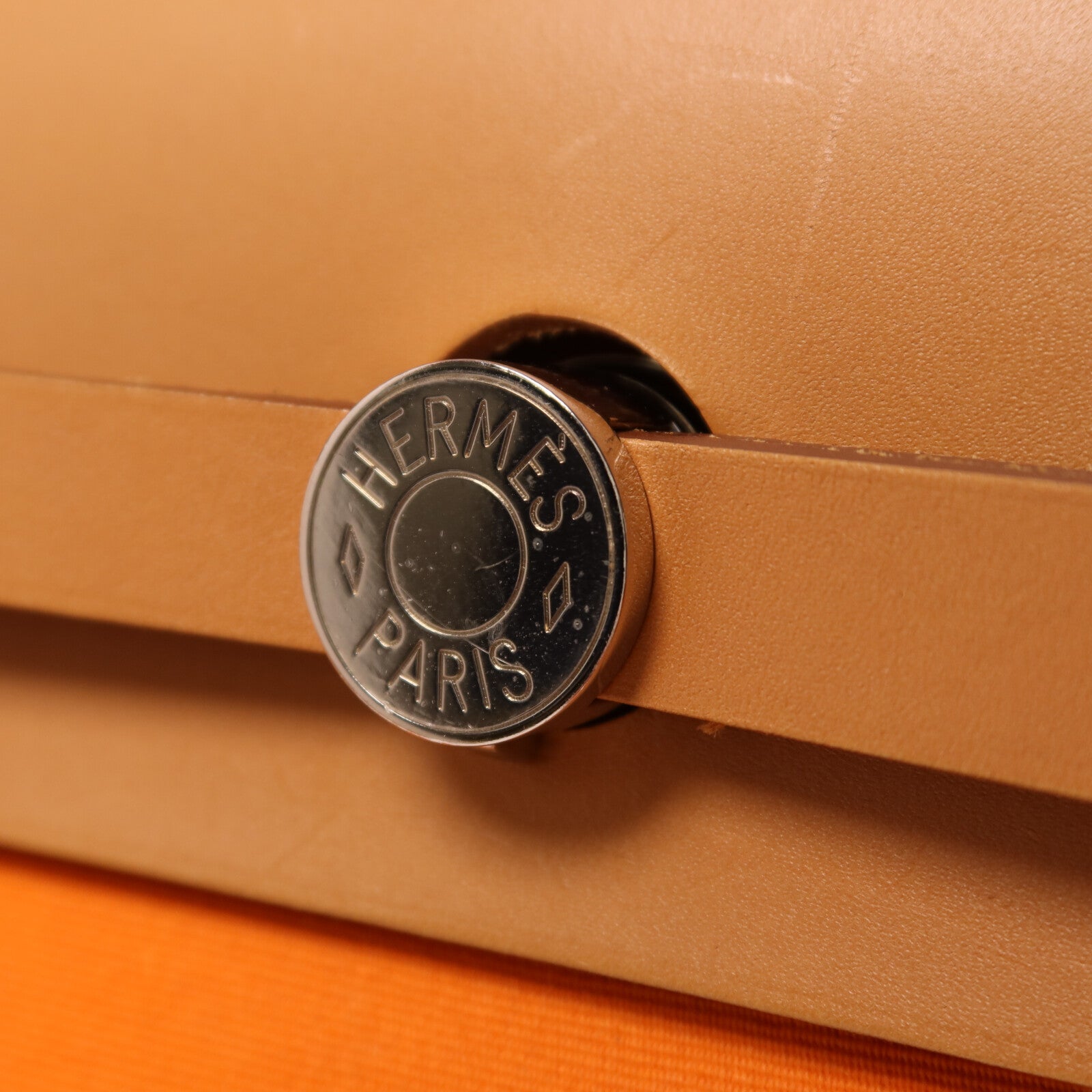 HERMES 帆布Herbag PM銀扣手挽肩背兩用袋Orange
