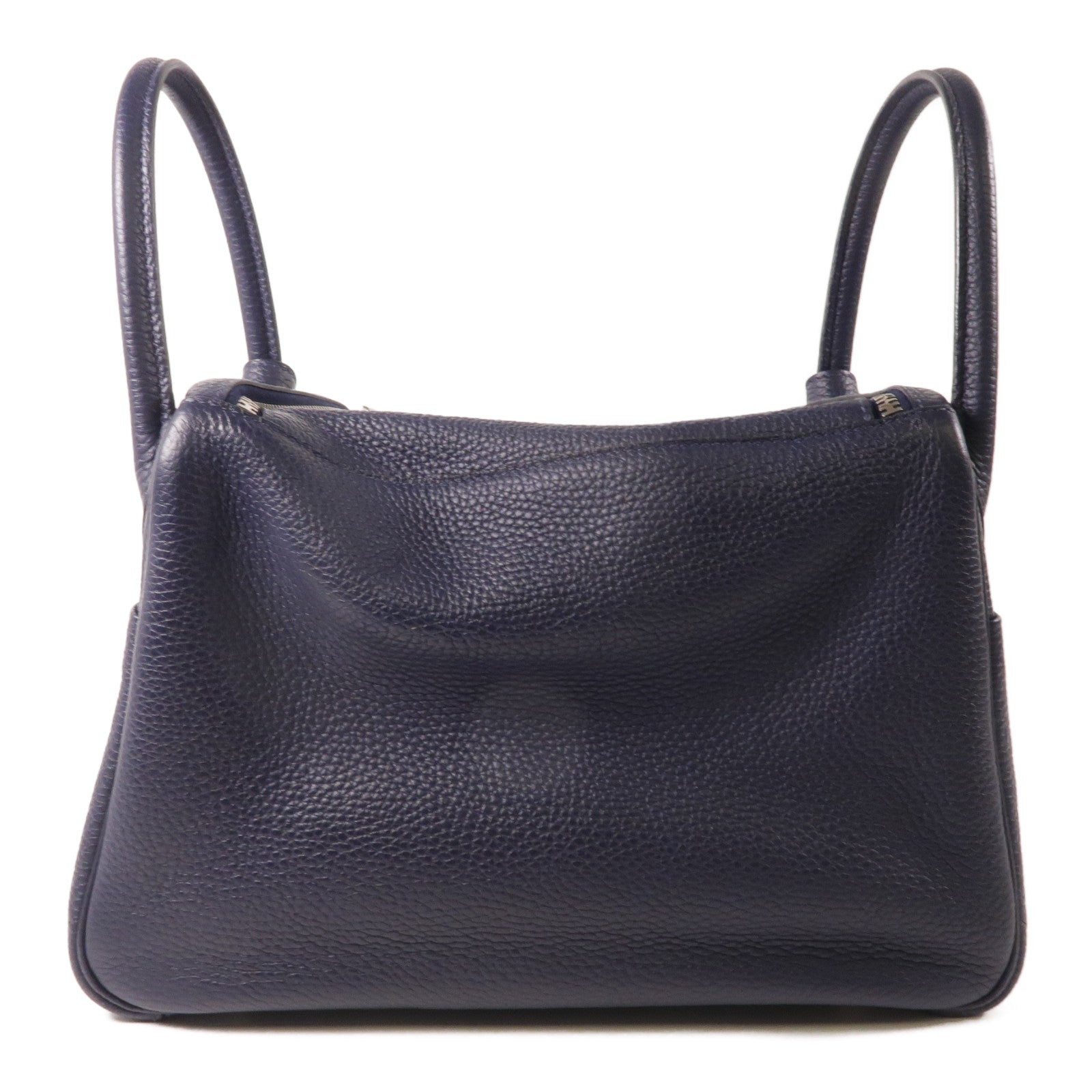 HERMES Clemence皮革銀扣Lindy 30肩背袋Bleu Nuit