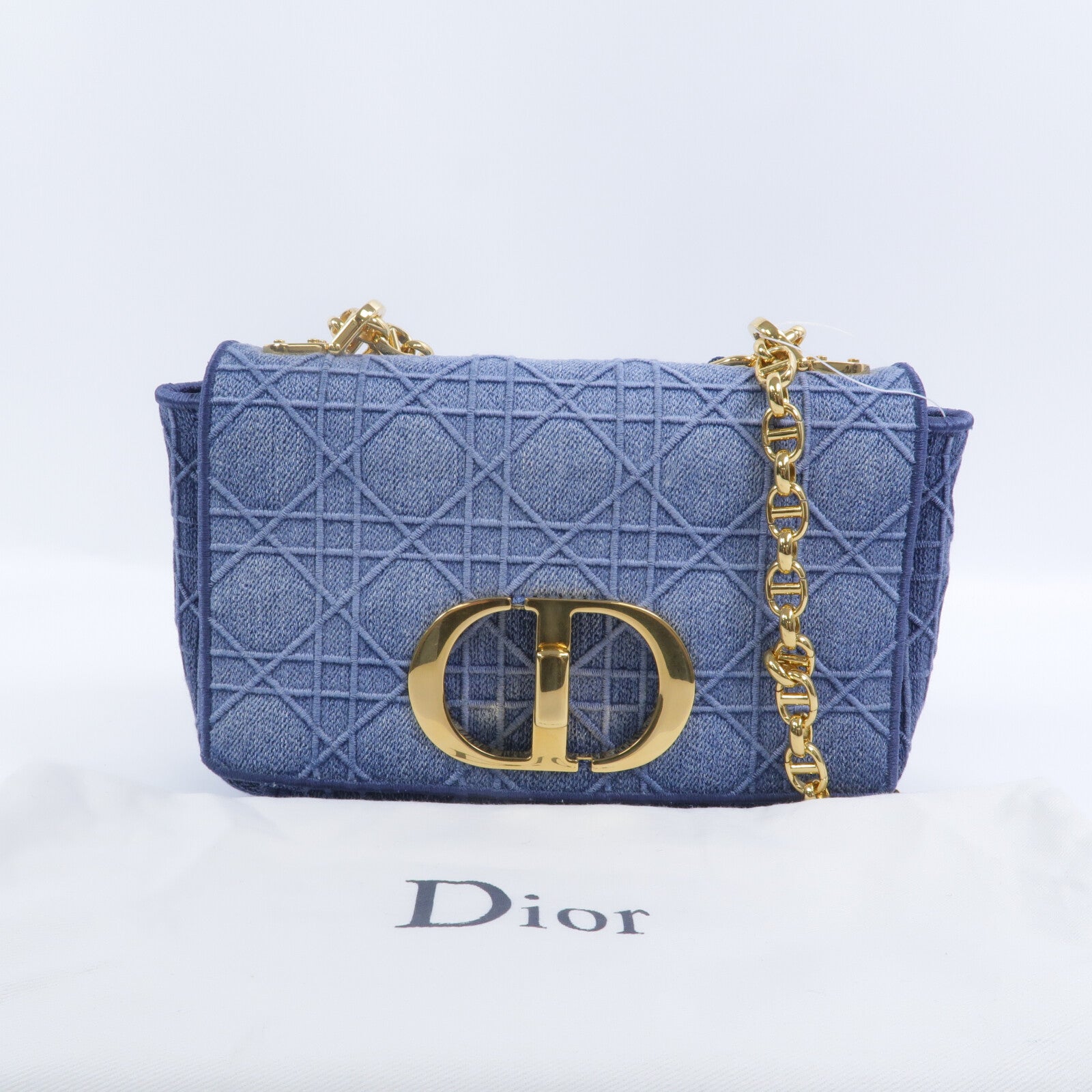 Dior 牛仔布Caro Small鏈帶肩背袋
