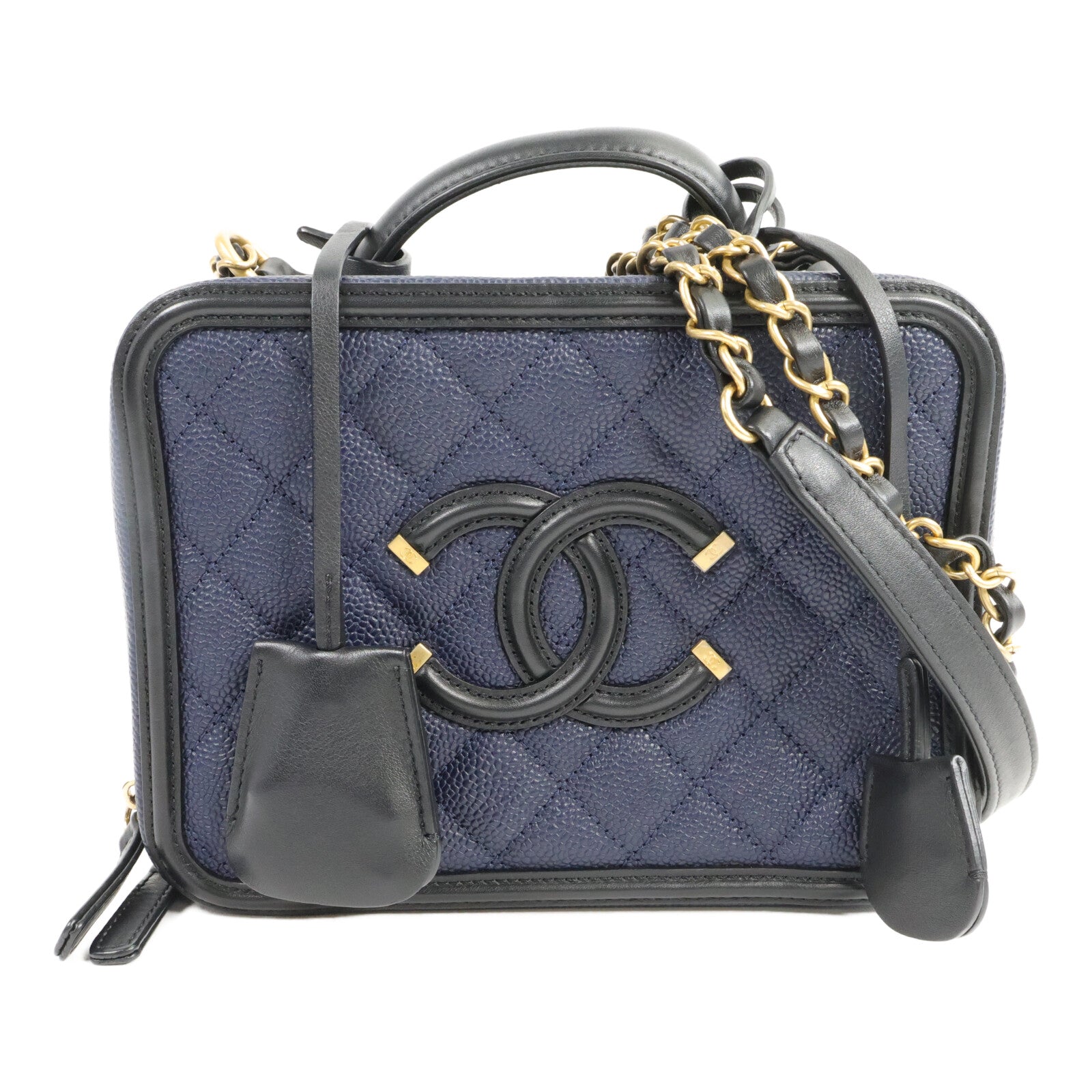 CHANEL 牛皮皮革CC Filigree Vanity Case手挽肩背兩用袋