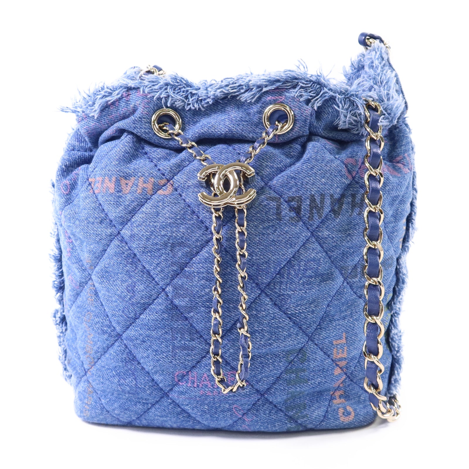 CHANEL 【激減優惠】牛仔布料Denim Mood Chain Bucket Bag金扣鏈帶肩背袋