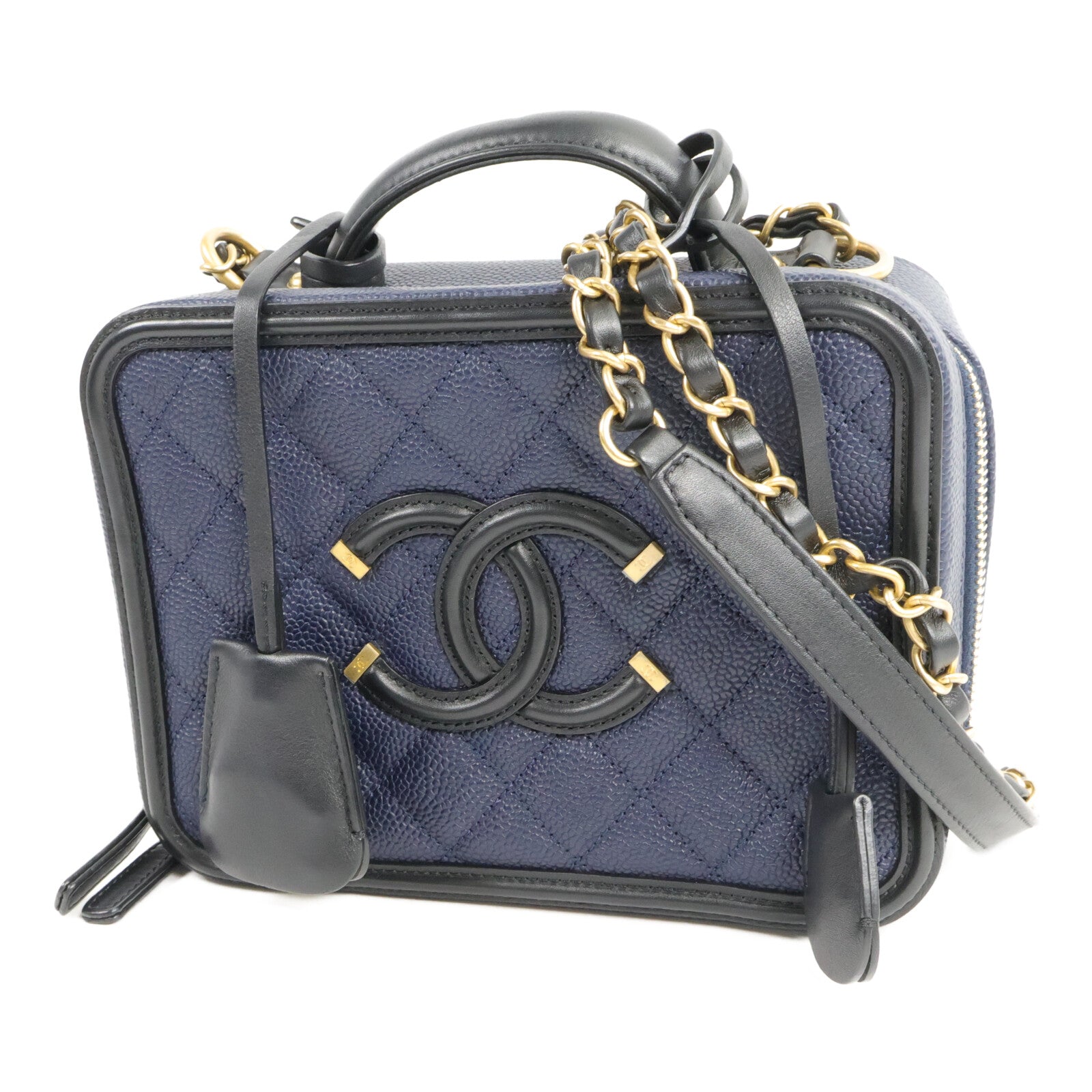 CHANEL 牛皮皮革CC Filigree Vanity Case手挽肩背兩用袋