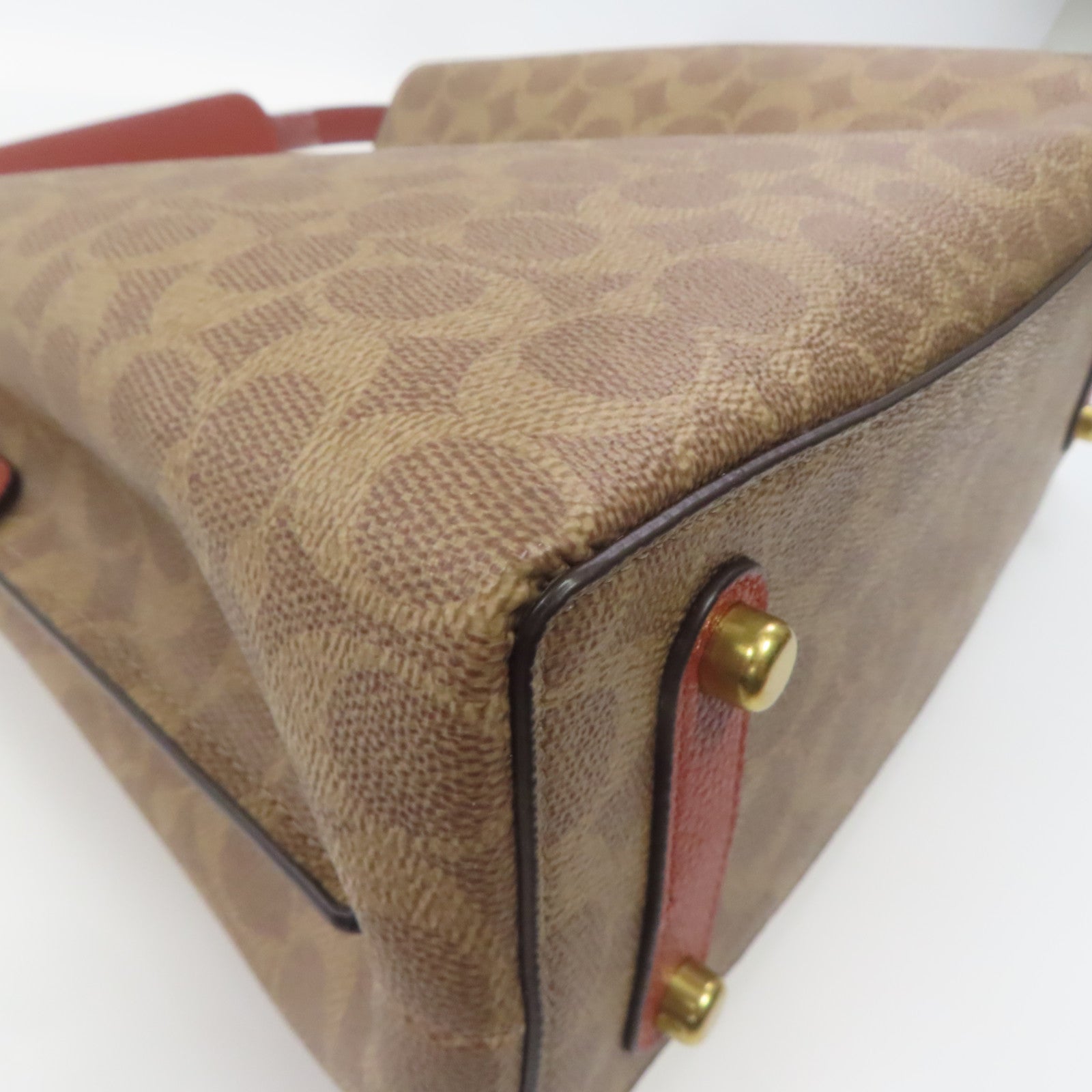 COACH 塗層帆布Shoulder Bag金扣手挽肩背兩用袋啡色