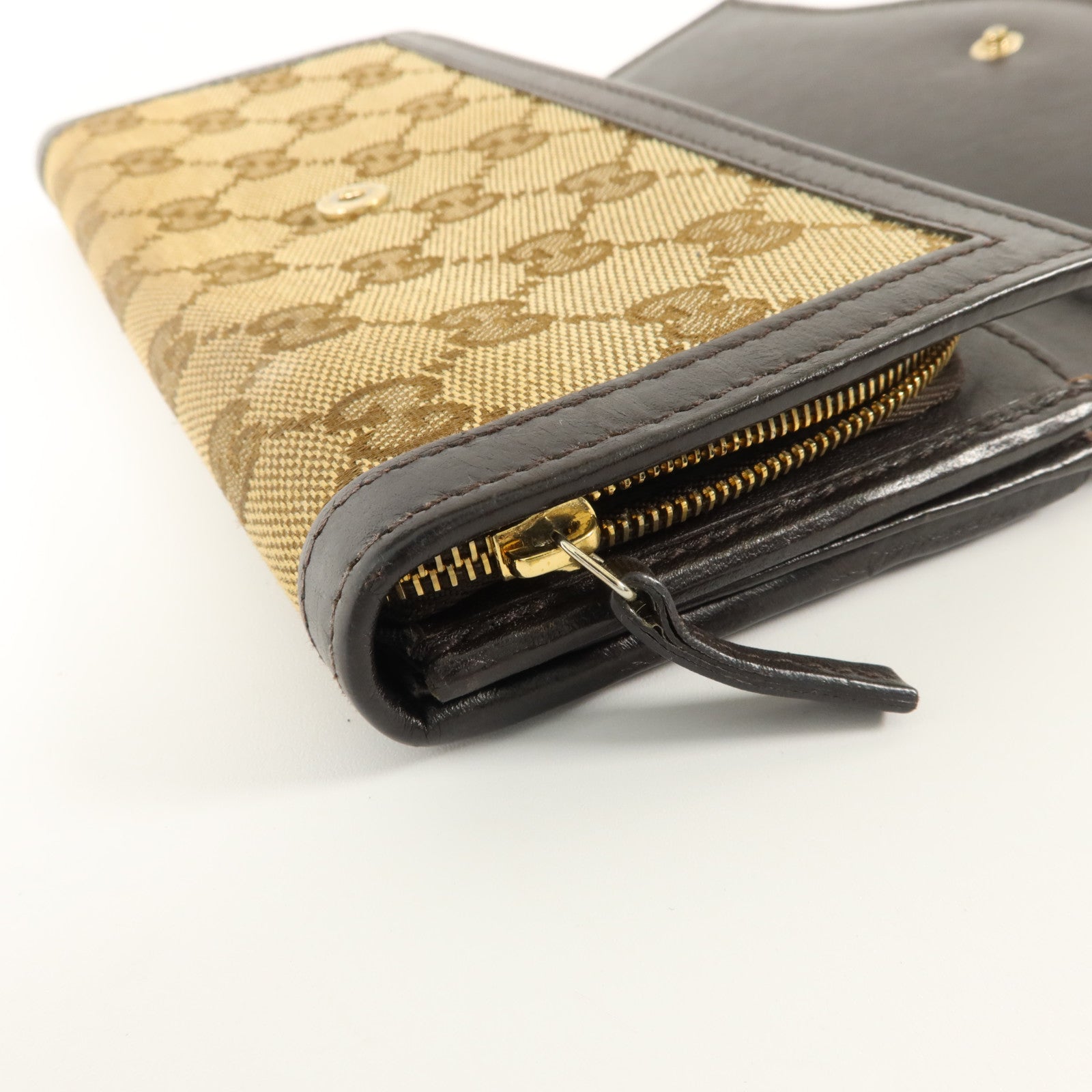 GUCCI GG帆布/牛皮皮革Long Walle金扣t長錢包