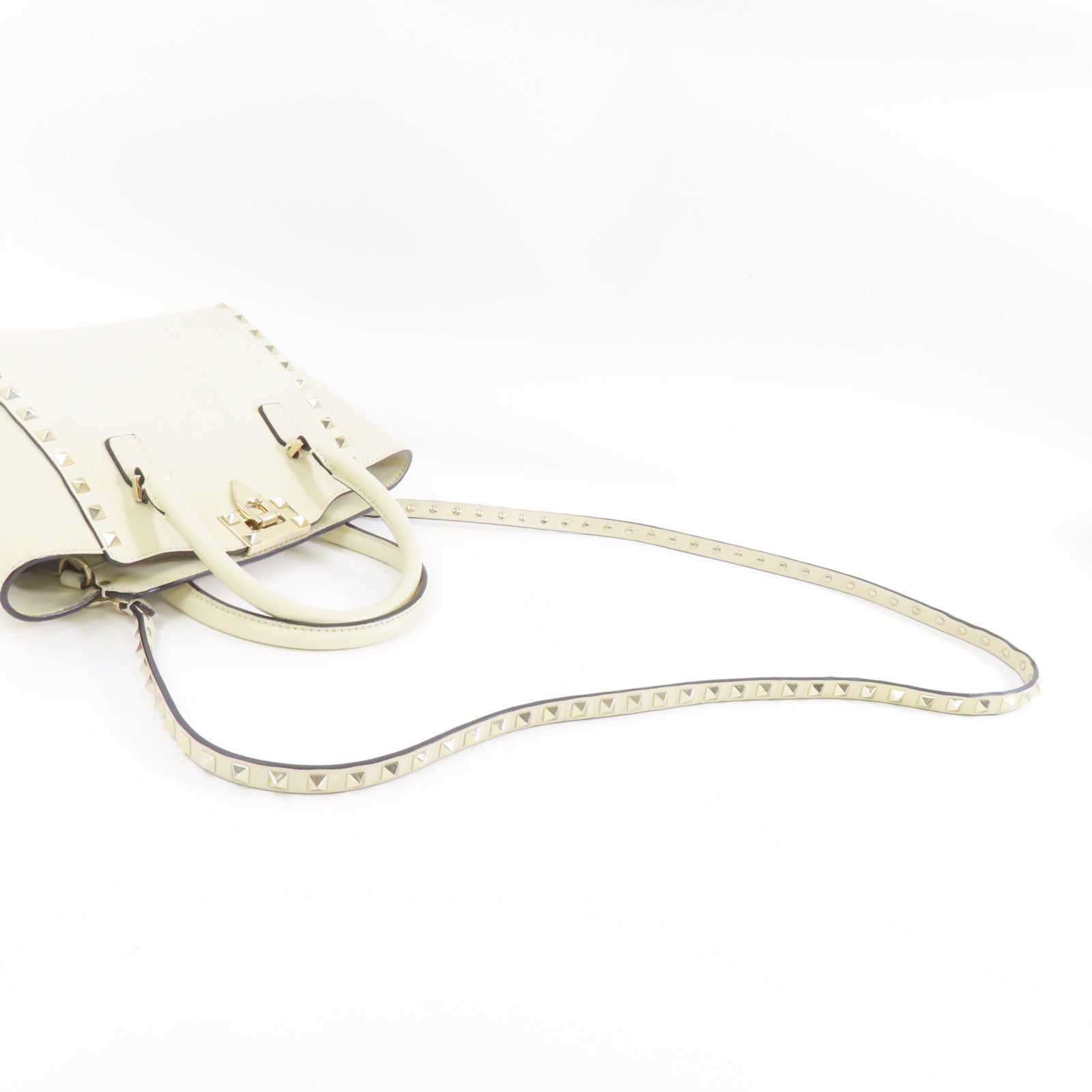 Valentino 牛皮皮革2 Way Shoulder金扣手挽肩背兩用袋白色