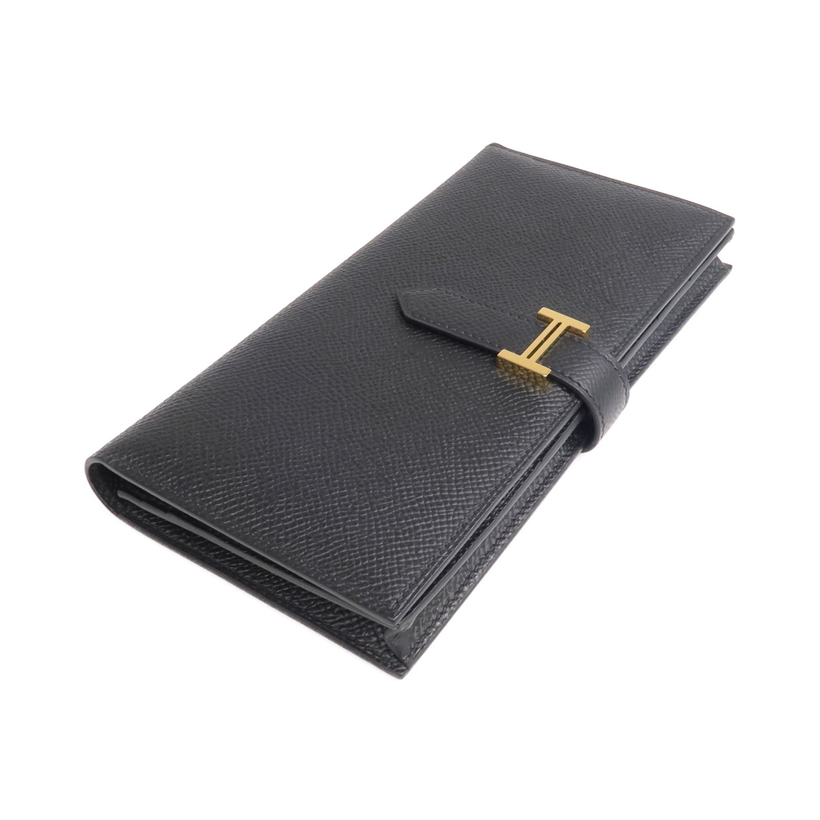 HERMES Epsom皮革Bearn Wallet金扣長錢包Noir