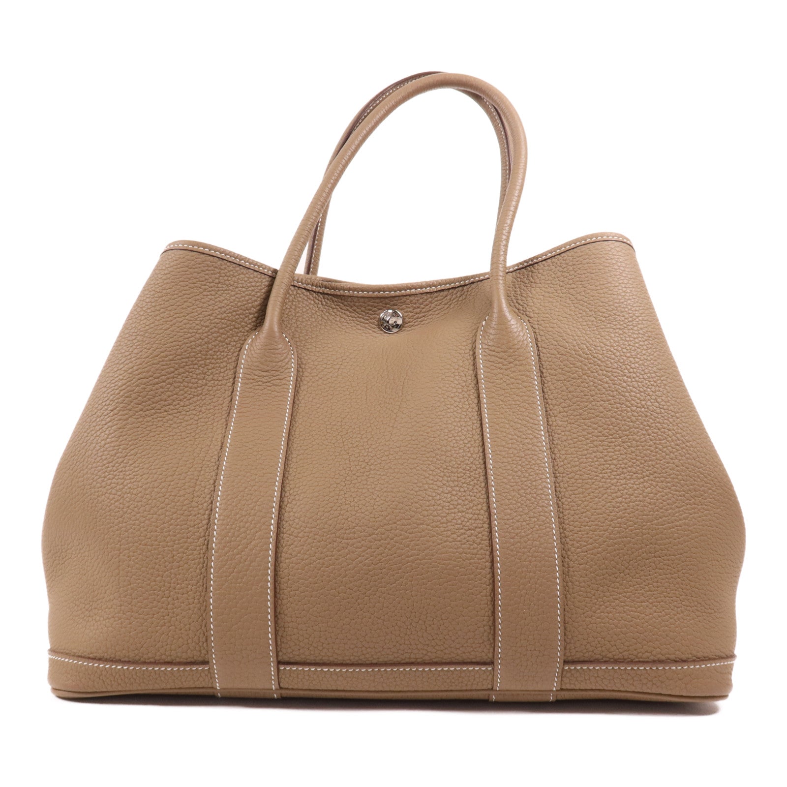 HERMES Negonda皮革Garden Party PM銀扣手挽袋Etoupe