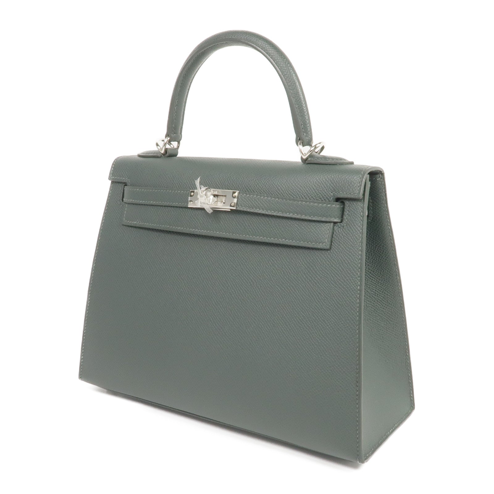HERMES Epsom皮革Kelly 25銀扣手挽肩背兩用袋Vert Mangrove