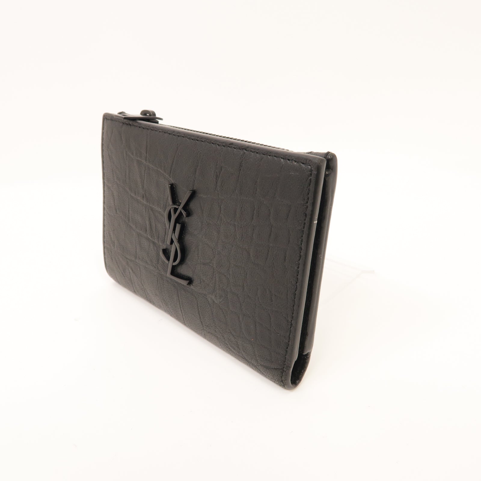 SAINT LAURENT 牛皮皮革Wallet銀扣錢包黑色