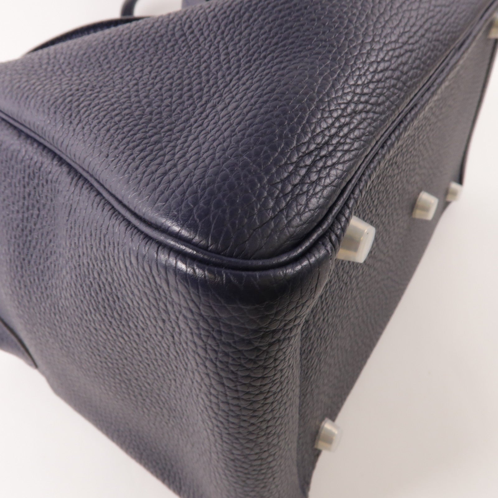 HERMES Clemence皮革銀扣Lindy 30肩背袋Bleu Nuit