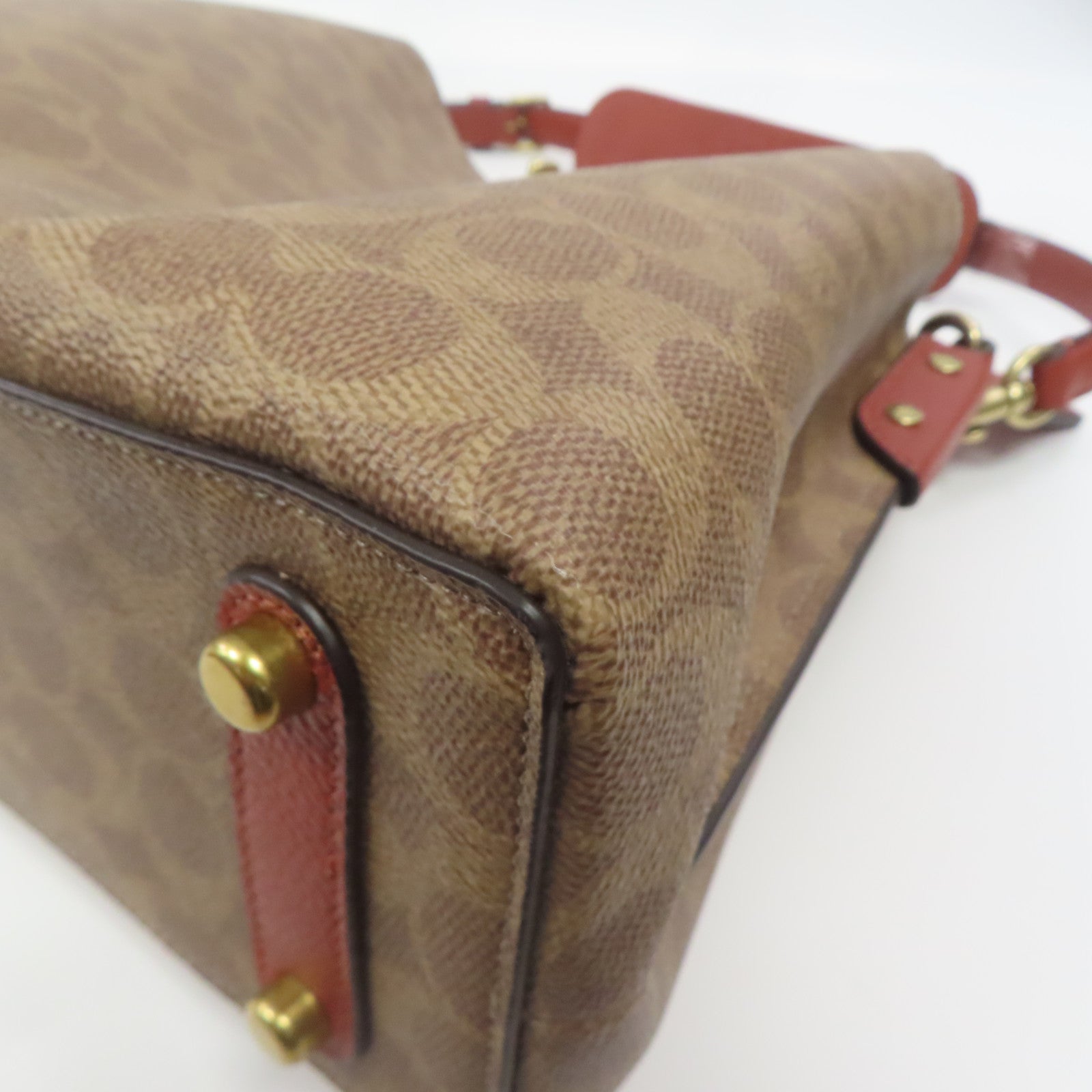 COACH 塗層帆布Shoulder Bag金扣手挽肩背兩用袋啡色