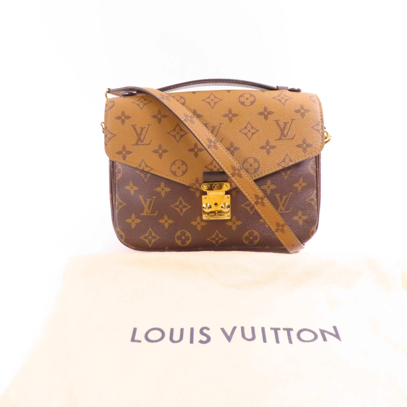LOUIS VUITTON Monogram Reverse Pochette Metis金扣手挽肩背兩用袋棕色