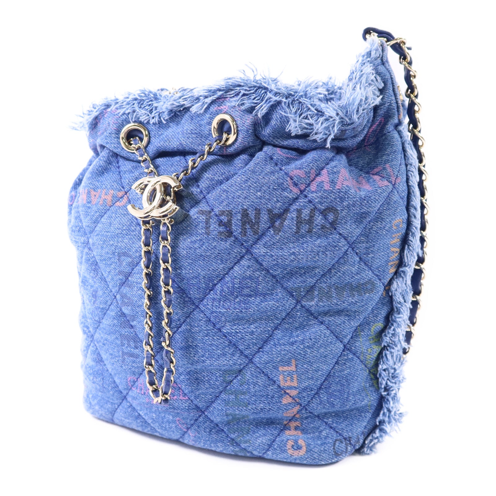 CHANEL 【激減優惠】牛仔布料Denim Mood Chain Bucket Bag金扣鏈帶肩背袋