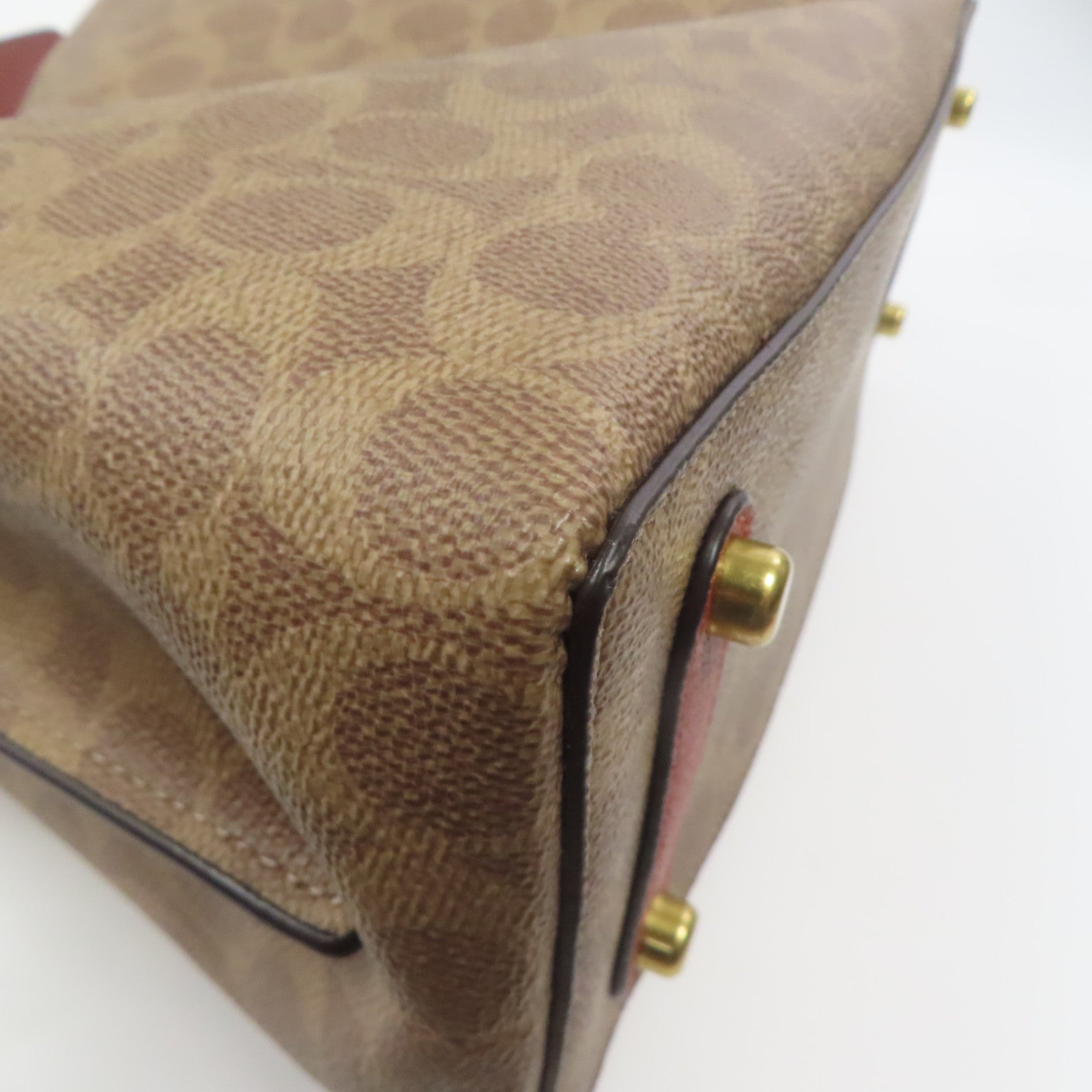 COACH 塗層帆布Shoulder Bag金扣手挽肩背兩用袋啡色