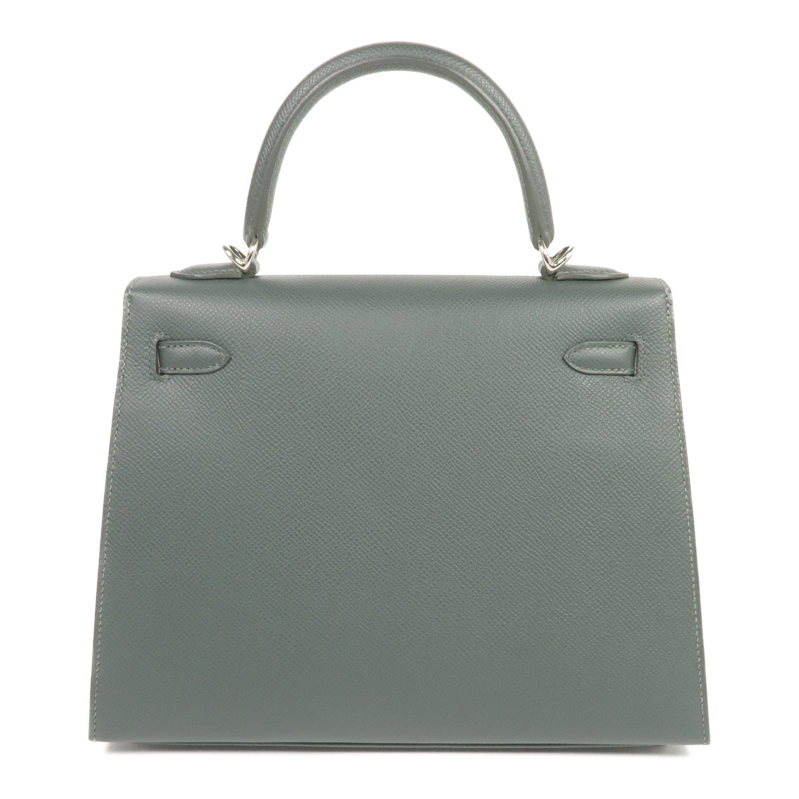 HERMES Epsom皮革Kelly 25銀扣手挽肩背兩用袋Vert Mangrove