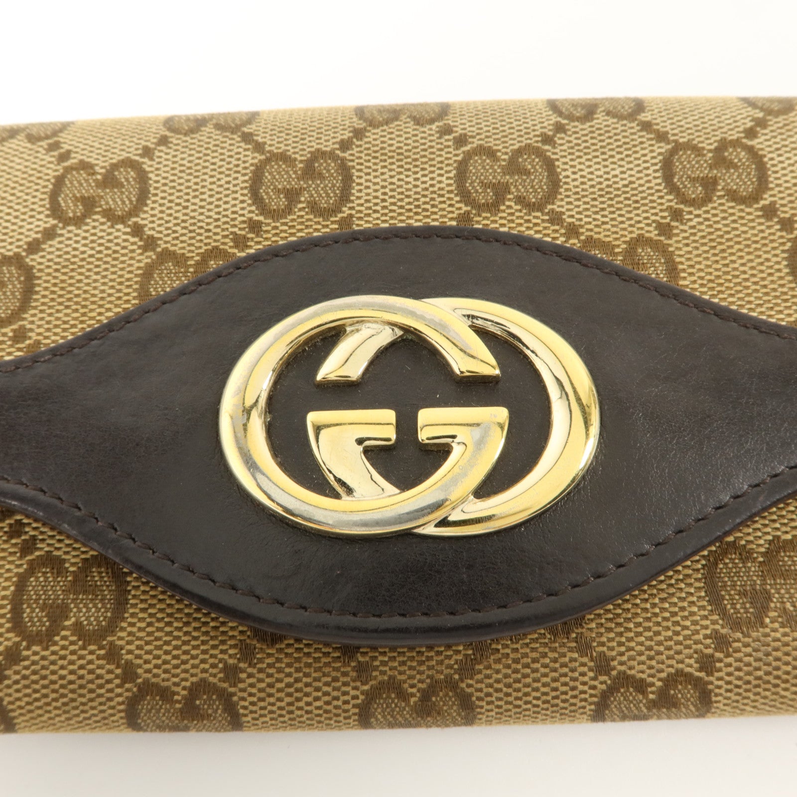 GUCCI GG帆布/牛皮皮革Long Walle金扣t長錢包