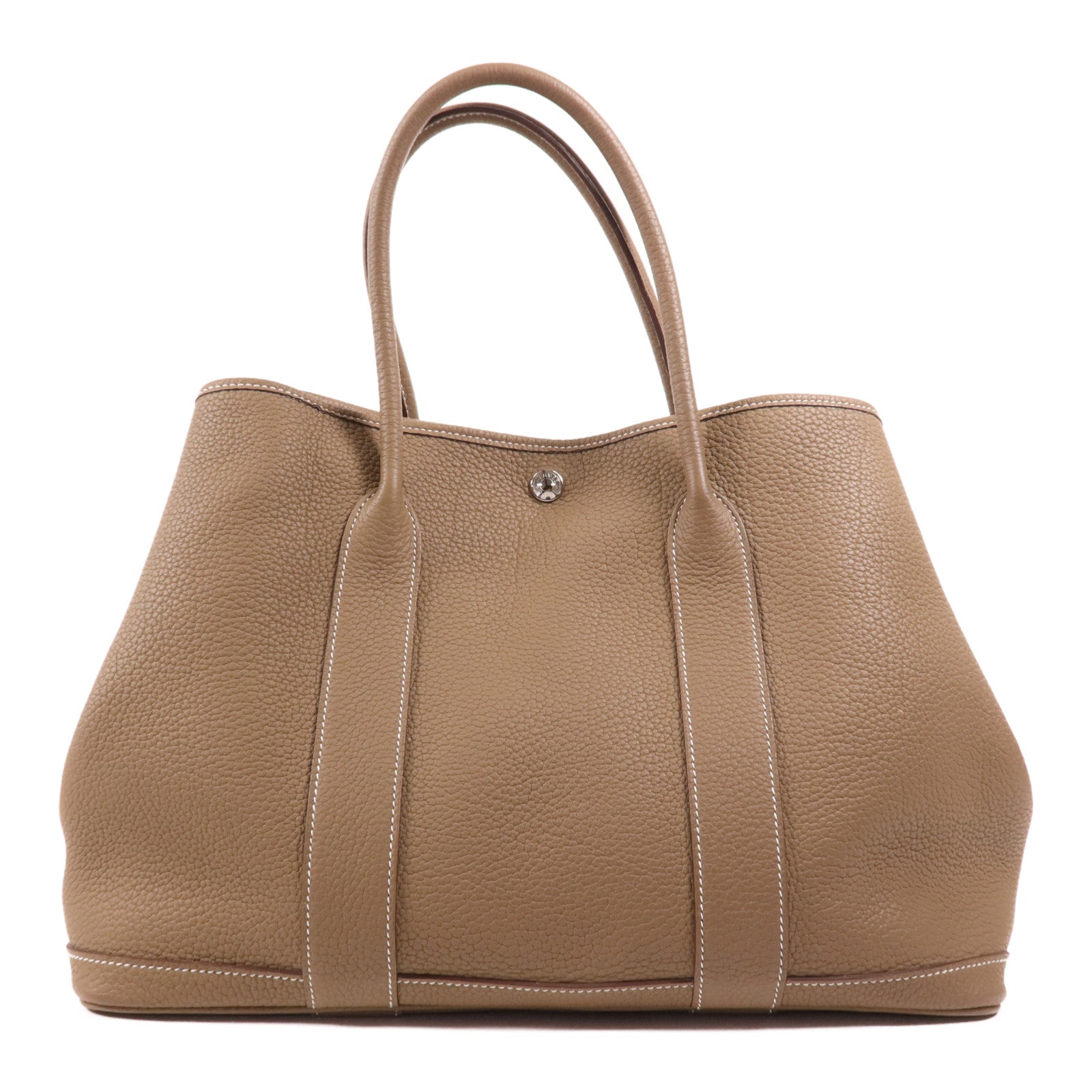 HERMES Negonda皮革Garden Party PM銀扣手挽袋Etoupe