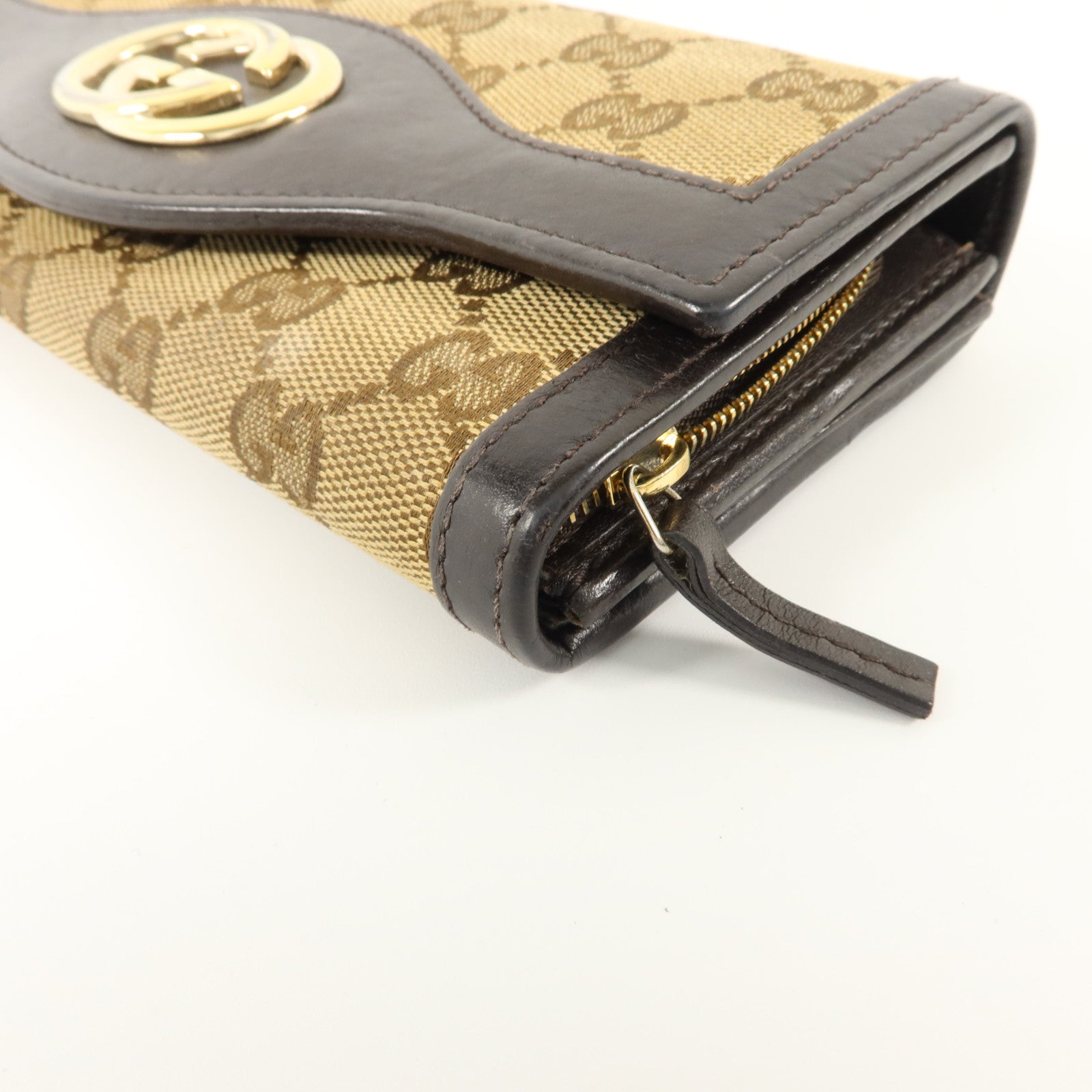 GUCCI GG帆布/牛皮皮革Long Walle金扣t長錢包