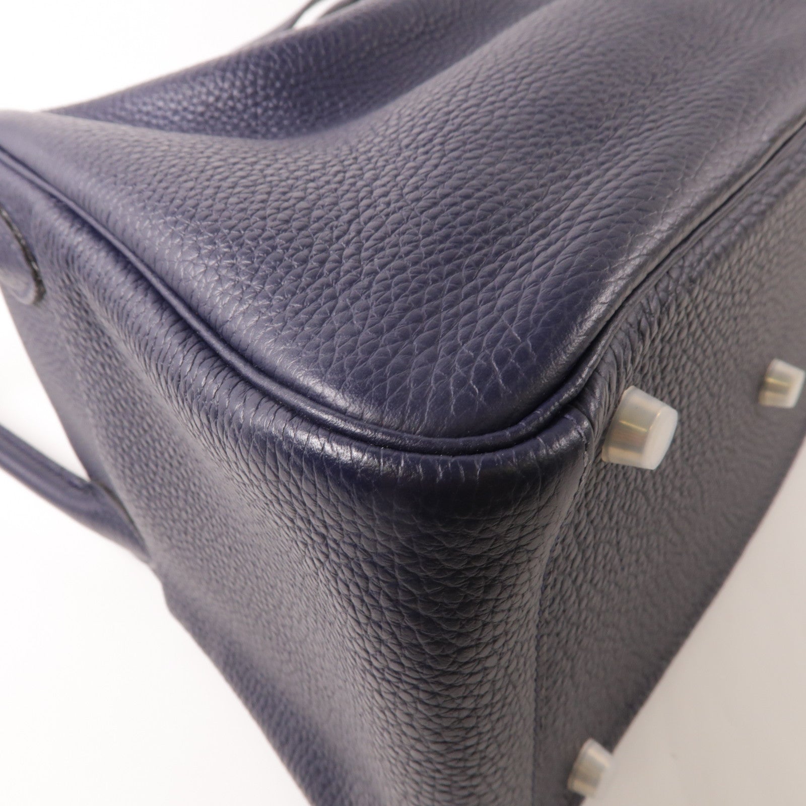 HERMES Clemence皮革銀扣Lindy 30肩背袋Bleu Nuit