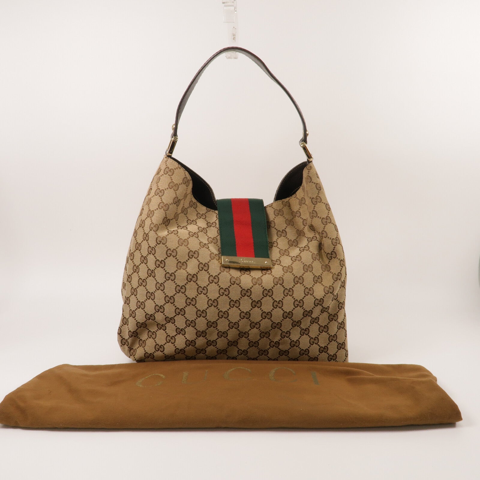 GUCCI 帆布GG Web Hobo肩背袋