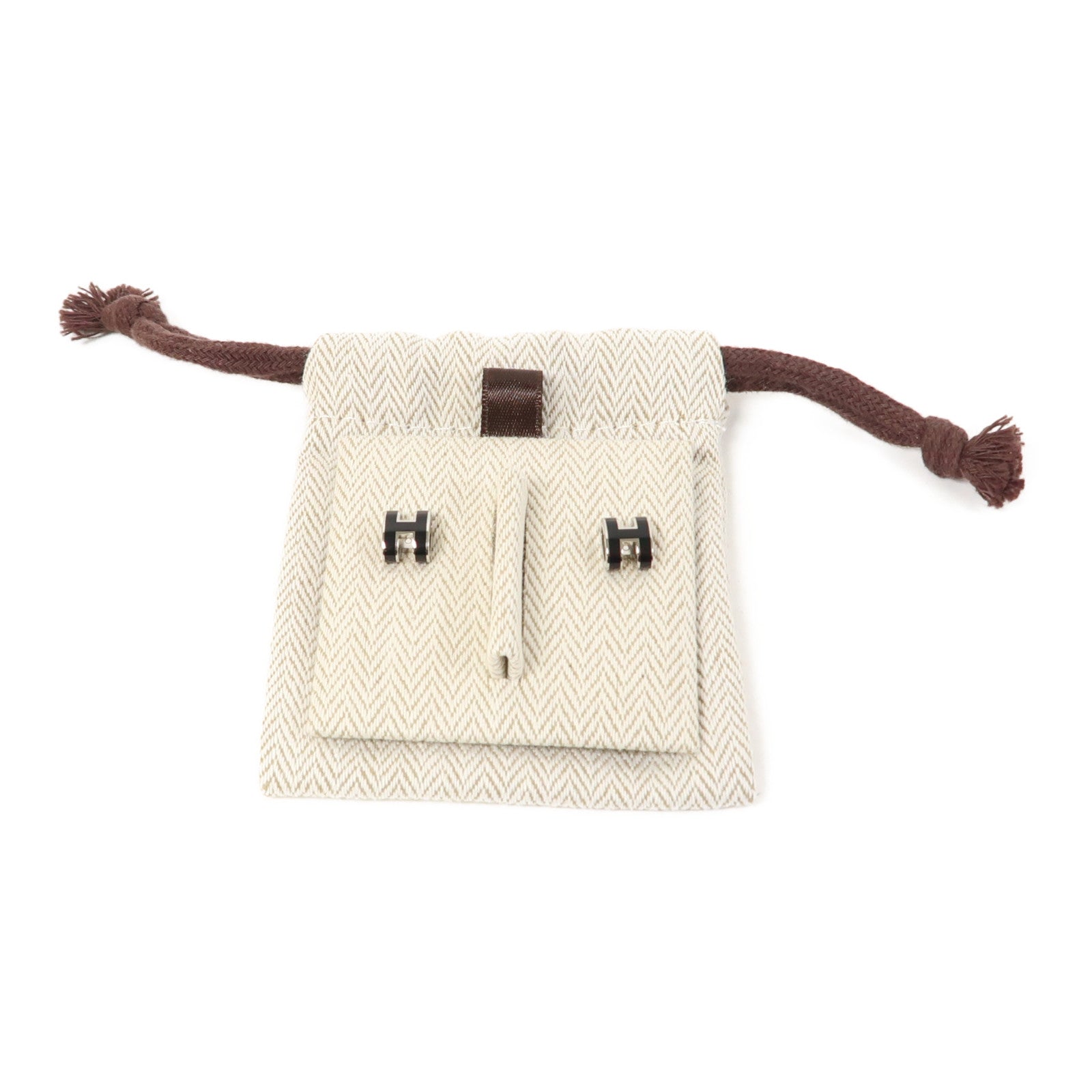 HERMES 金屬Mini Pop H Earrings銀扣耳環黑色
