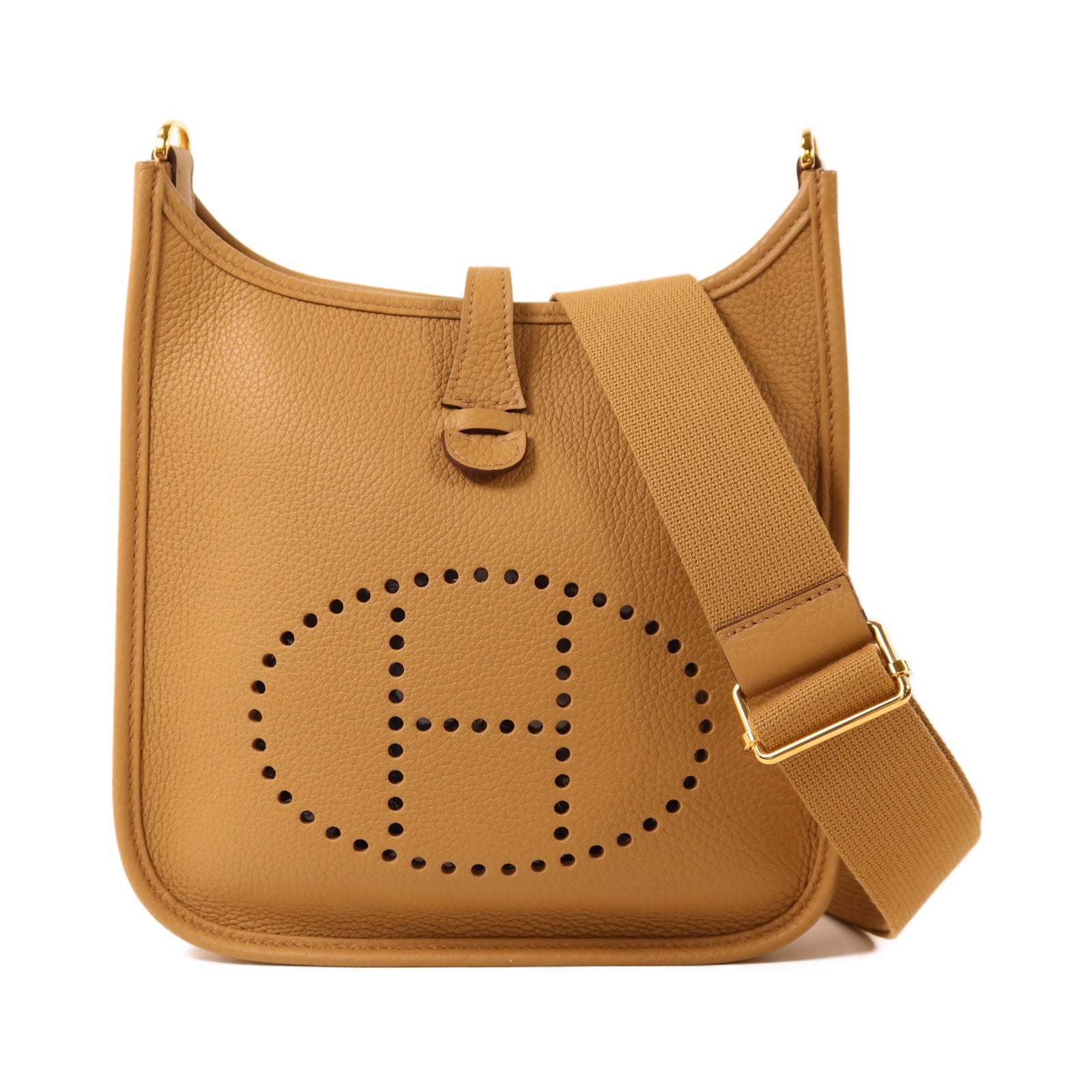 HERMES Clemence皮革Evelyne 23金扣肩背袋Biscuit