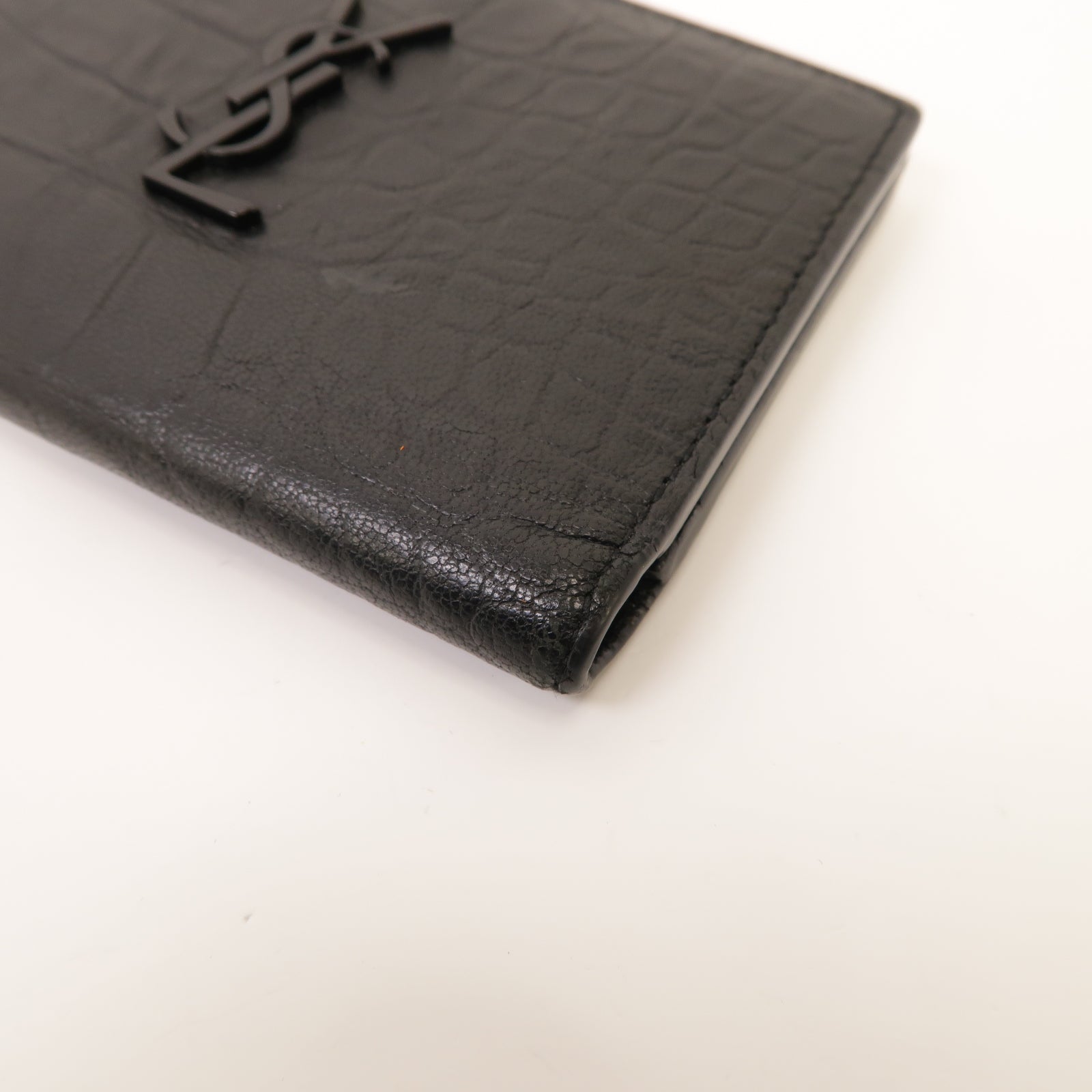 SAINT LAURENT 牛皮皮革Wallet銀扣錢包黑色