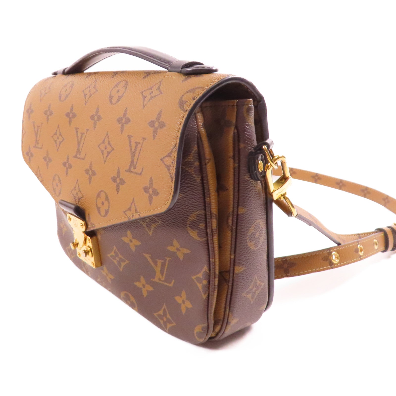 LOUIS VUITTON Monogram Reverse Pochette Metis金扣手挽肩背兩用袋棕色