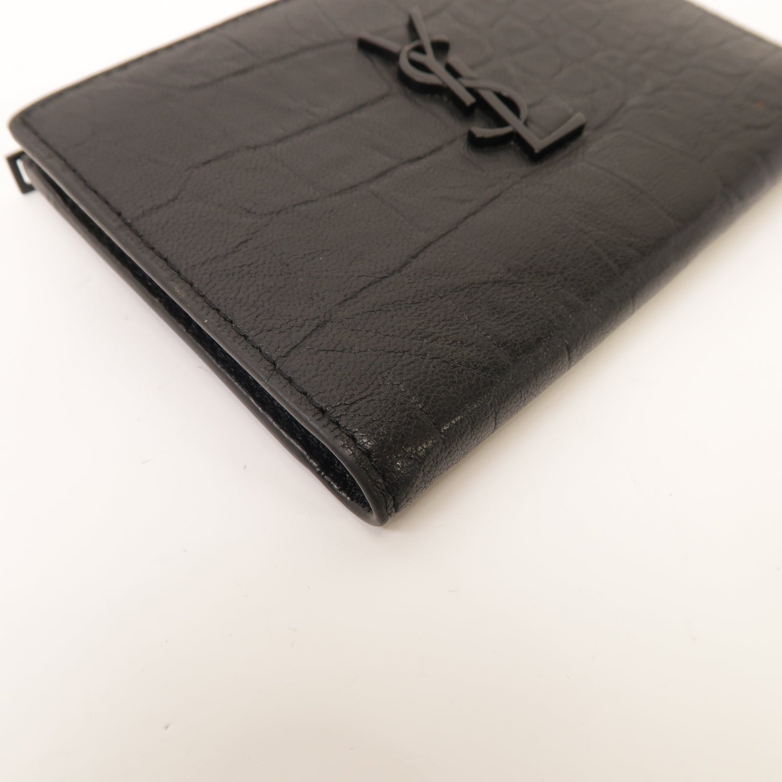 SAINT LAURENT 牛皮皮革Wallet銀扣錢包黑色