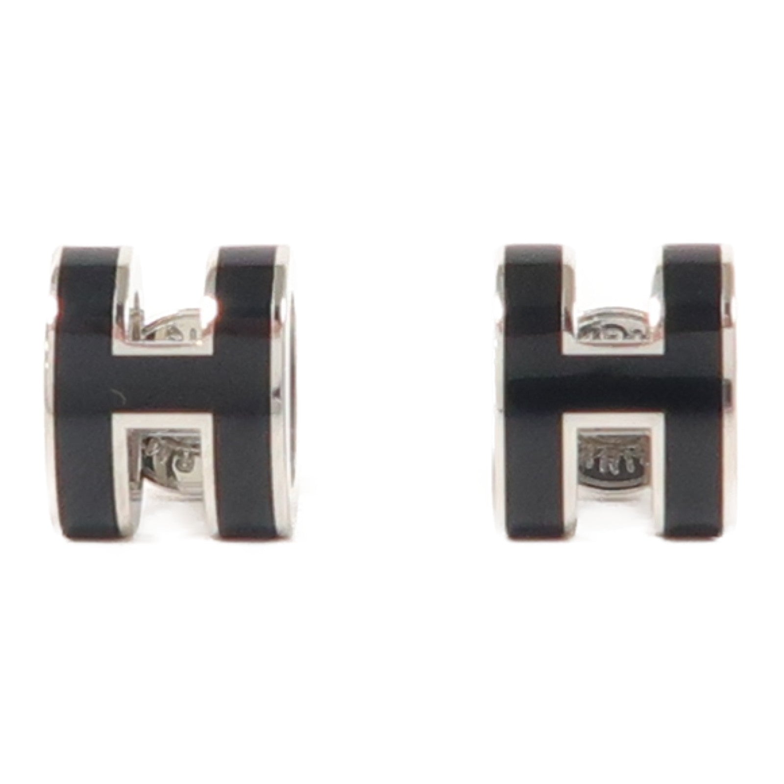 HERMES 金屬Mini Pop H Earrings銀扣耳環黑色