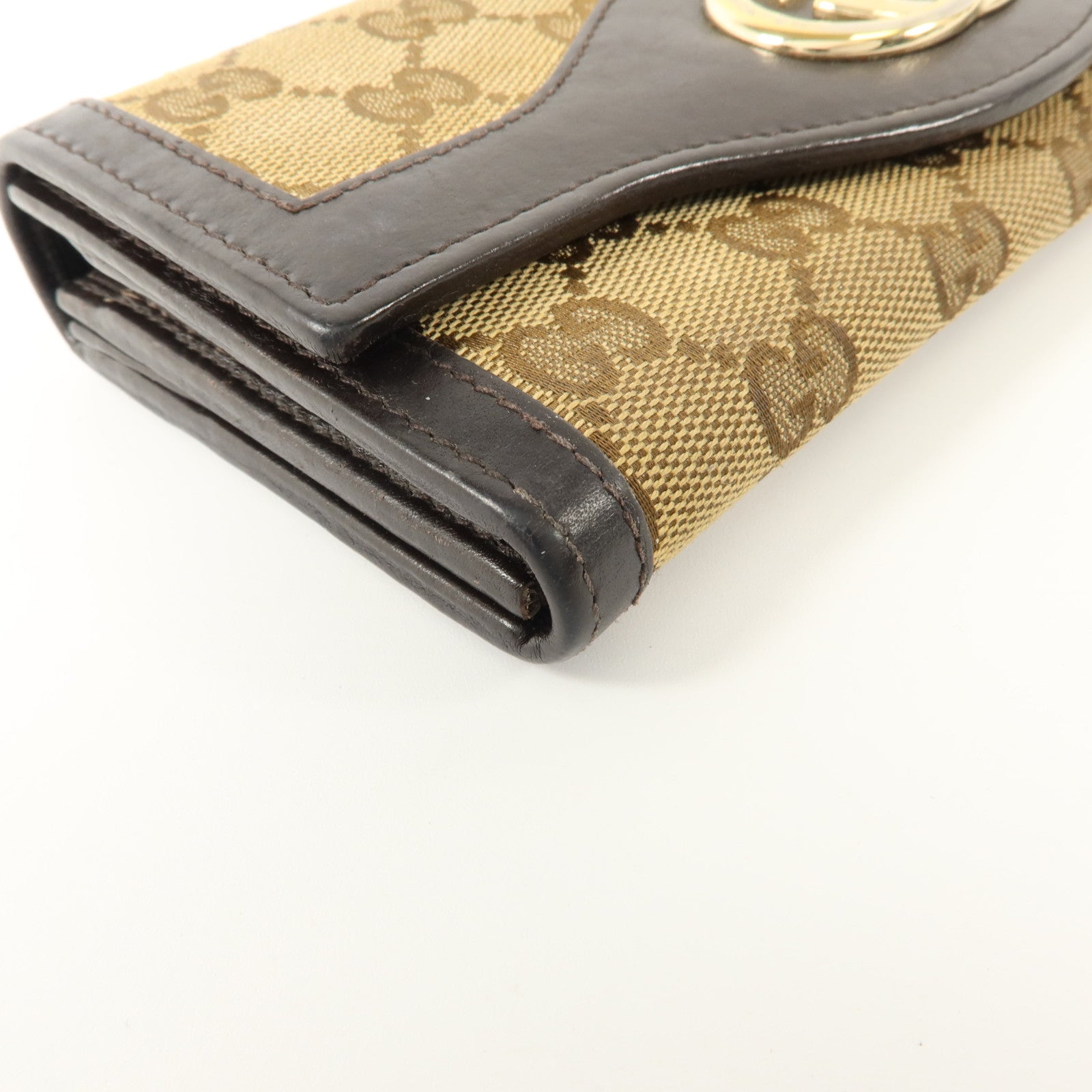 GUCCI GG帆布/牛皮皮革Long Walle金扣t長錢包