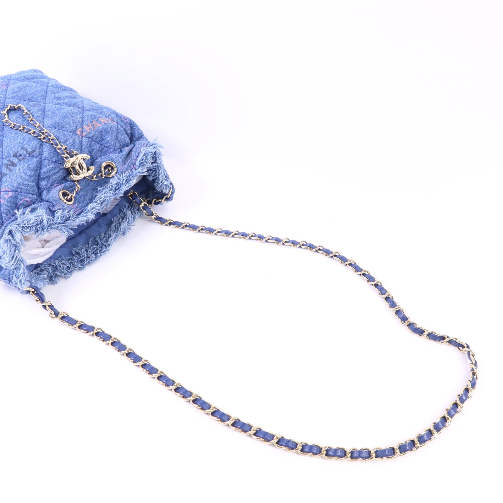 CHANEL 【激減優惠】牛仔布料Denim Mood Chain Bucket Bag金扣鏈帶肩背袋
