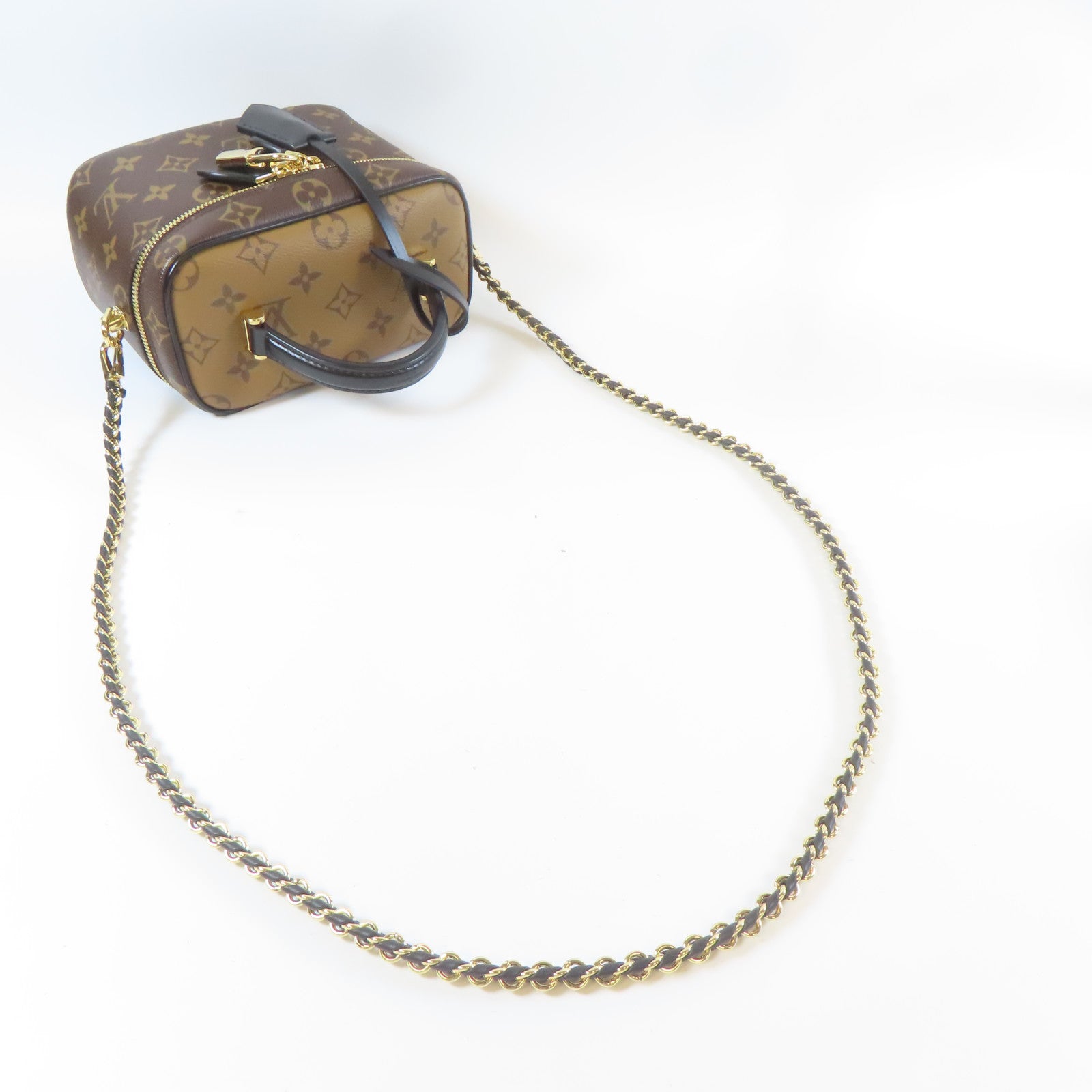 LOUIS VUITTON Monogram Vanity Case PM金扣鏈帶肩背袋啡色