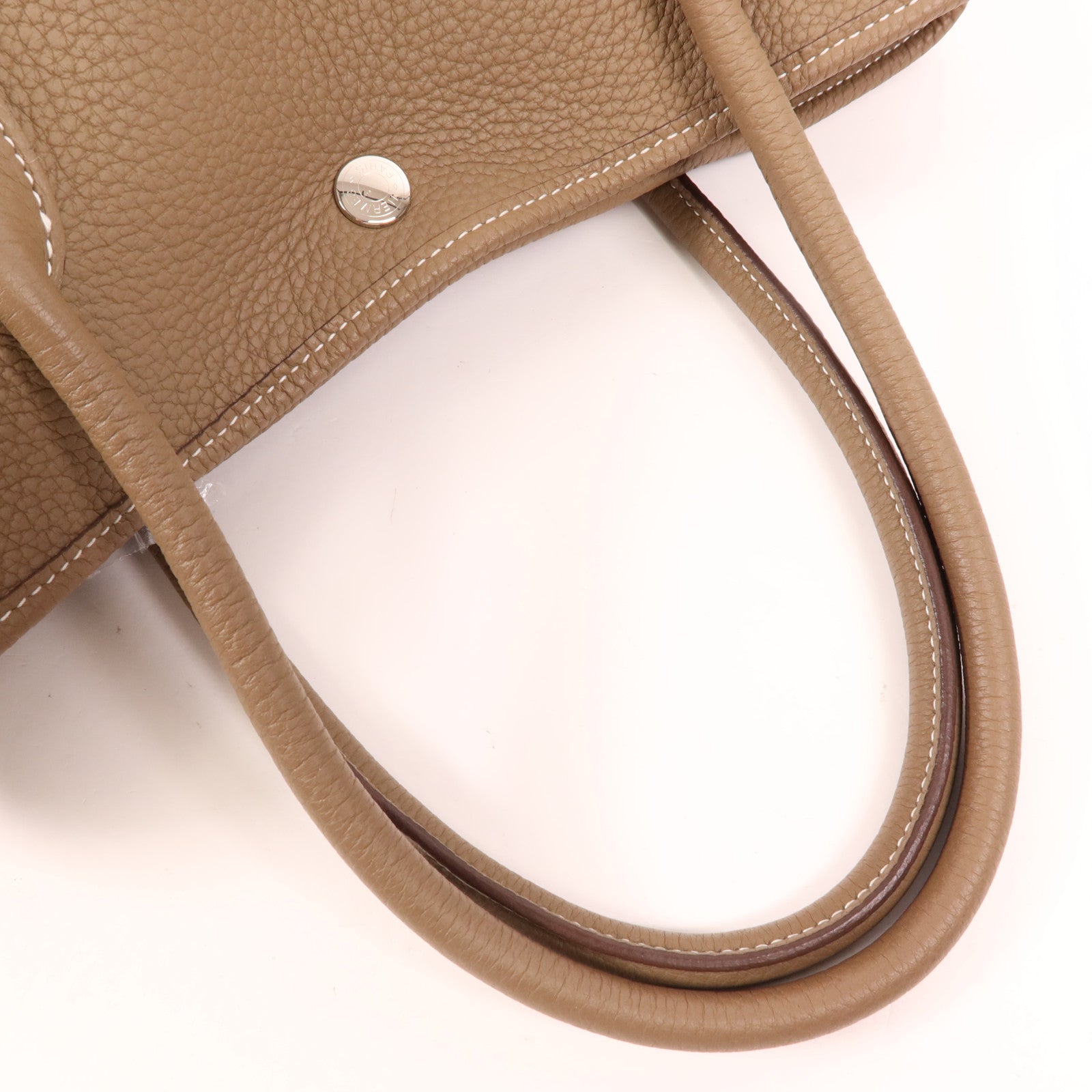 HERMES Negonda皮革Garden Party PM銀扣手挽袋Etoupe