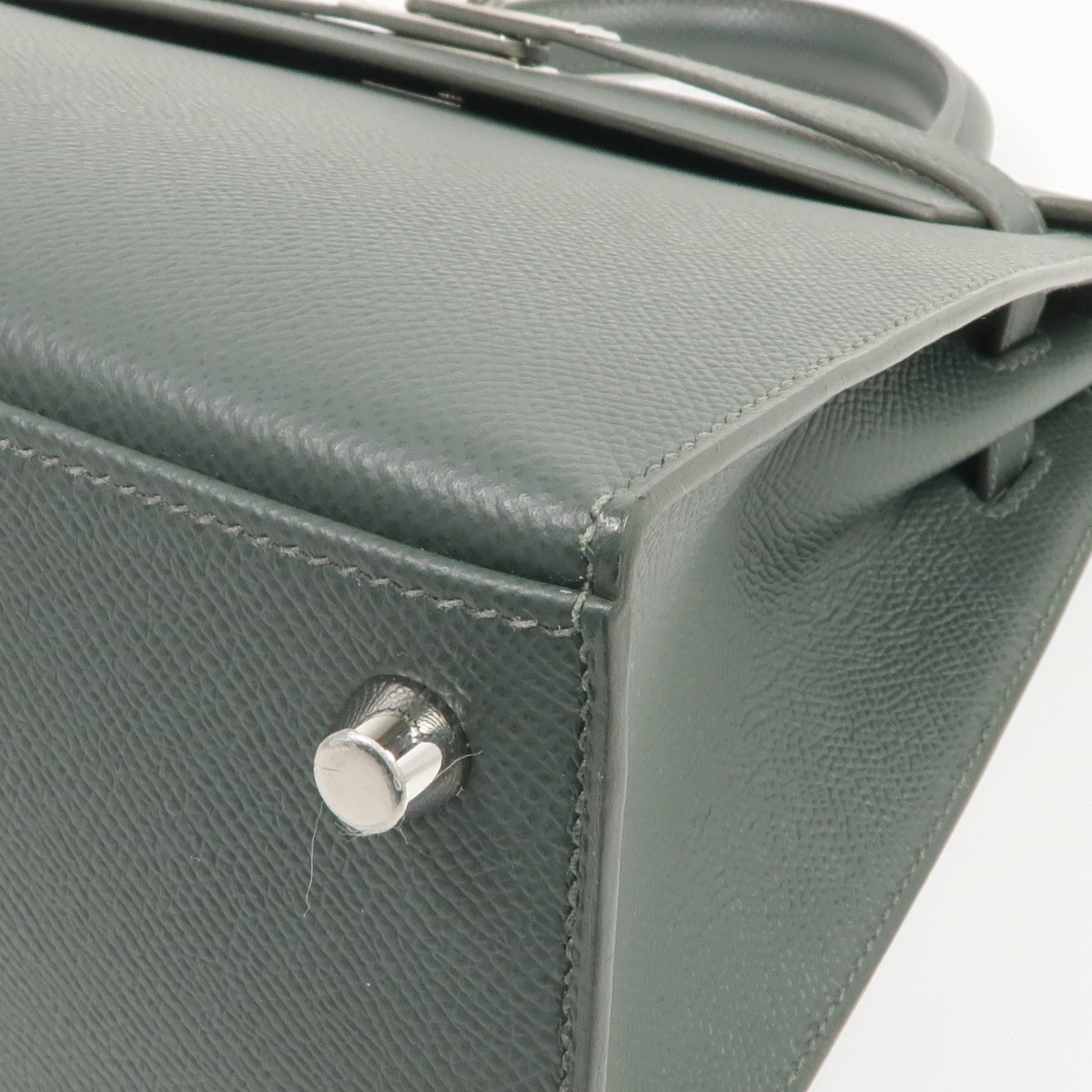HERMES Epsom皮革Kelly 25銀扣手挽肩背兩用袋Vert Mangrove